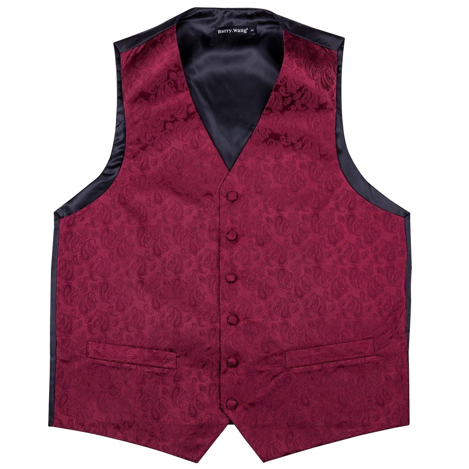 Men's  Red Paisley Silk Vest Necktie Pocket square Cufflinks