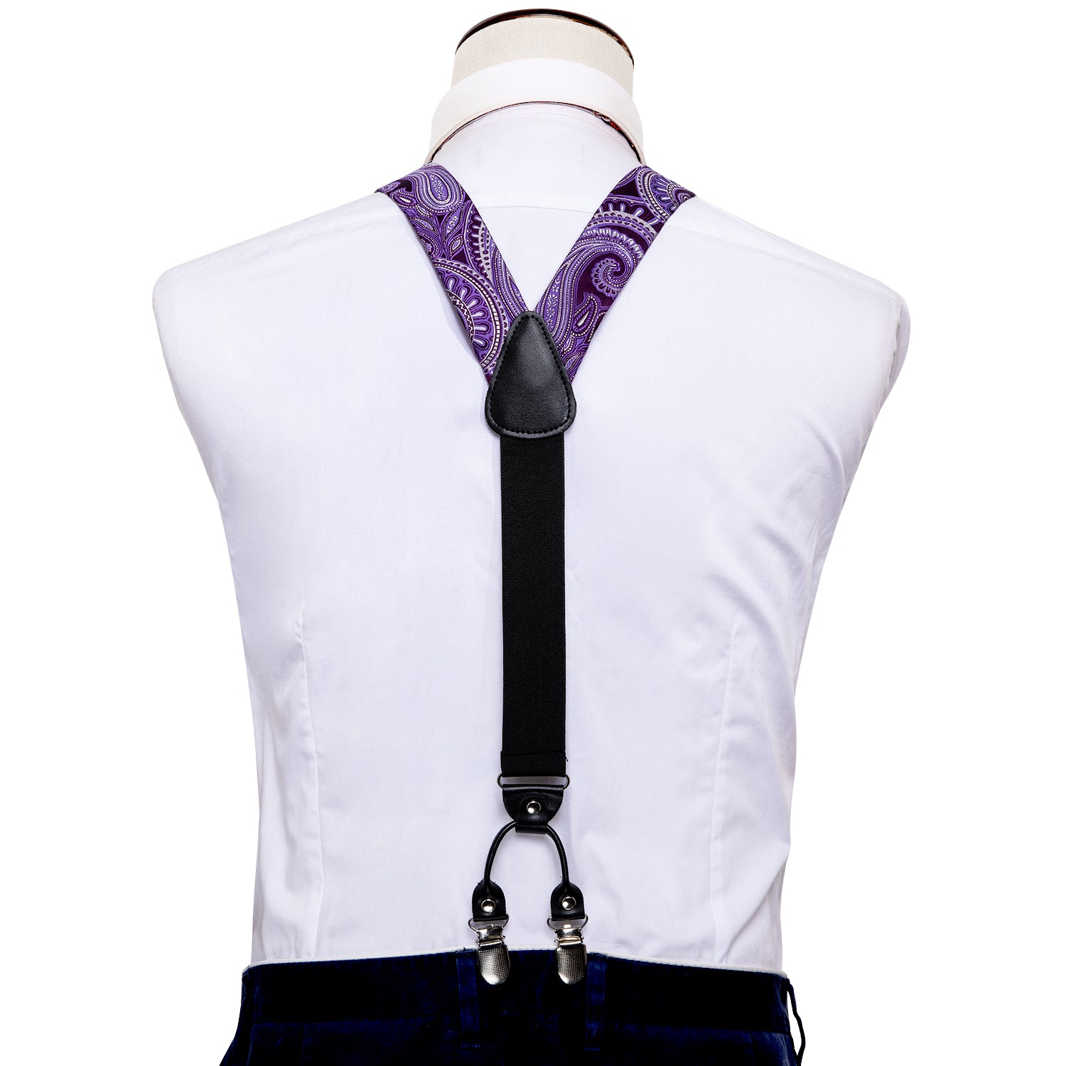 Barry.wang Purple Tie Paisley Y Back Adjustable Suspenders Bow Tie Set