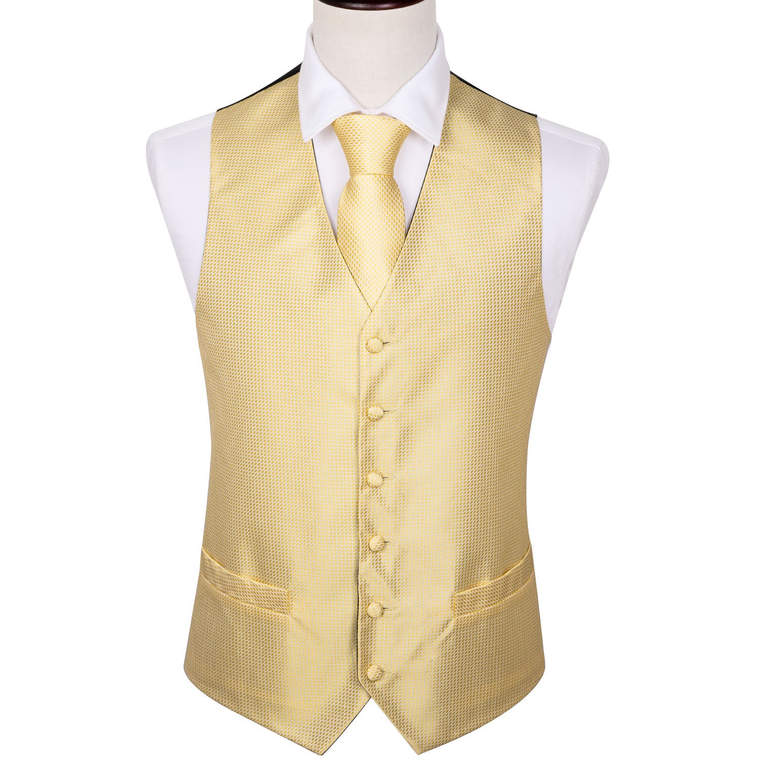 Men's Cream Dot Silk Vest Necktie Pocket square Cufflinks