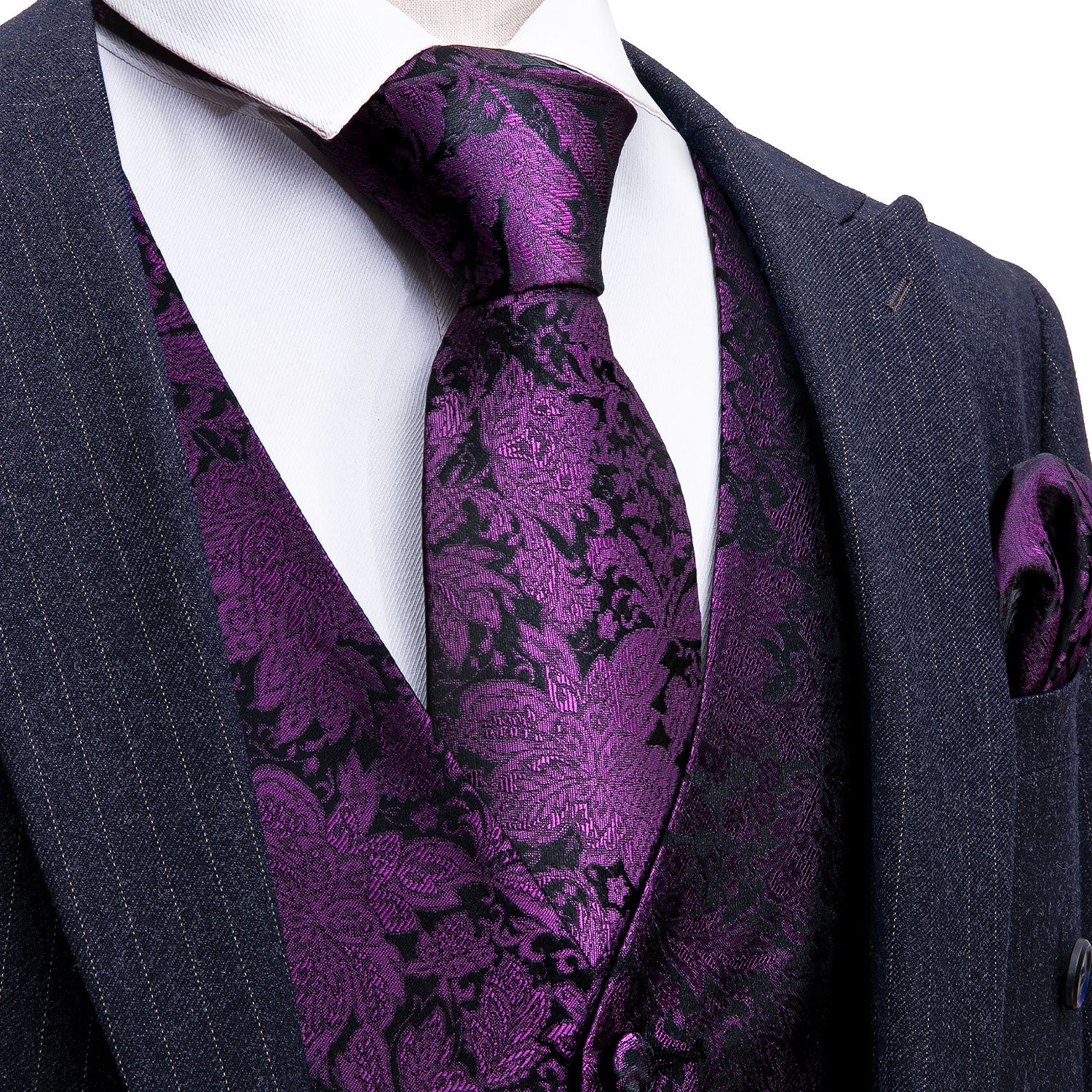 Barry Wang purple vest Men's Purple Floral Vest Necktie Set for Men