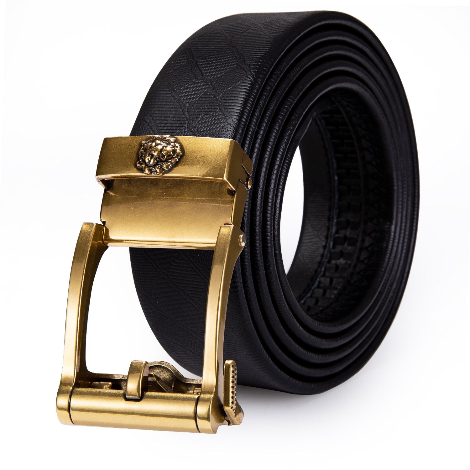 Barry.wang Men's Belt Golden Lion Metal Buckle Genuine Leather Belt
