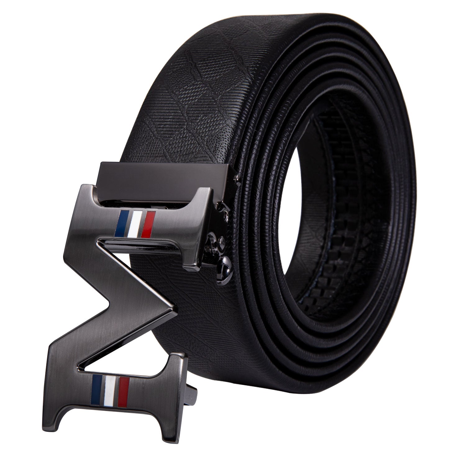 Men's Belt With M Letter Metal Buckle Genuine Leather Belt
