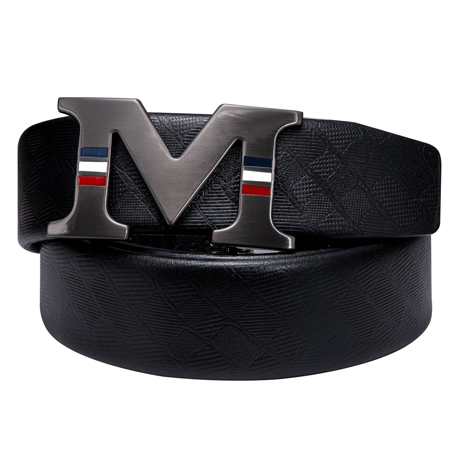 Barry.wang Men's Belt With M Letter Metal Buckle Genuine Leather Belt