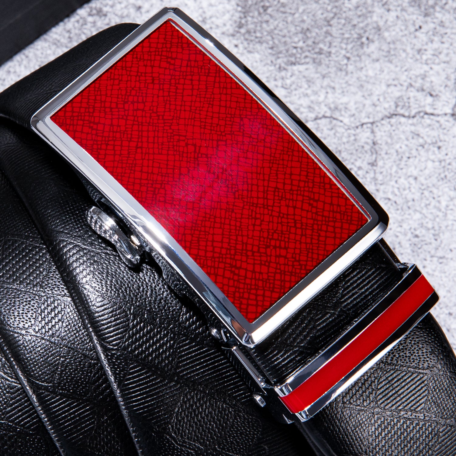 Luxury Red Plaid Metal Buckle Genuine Leather Belt 110cm-160cm