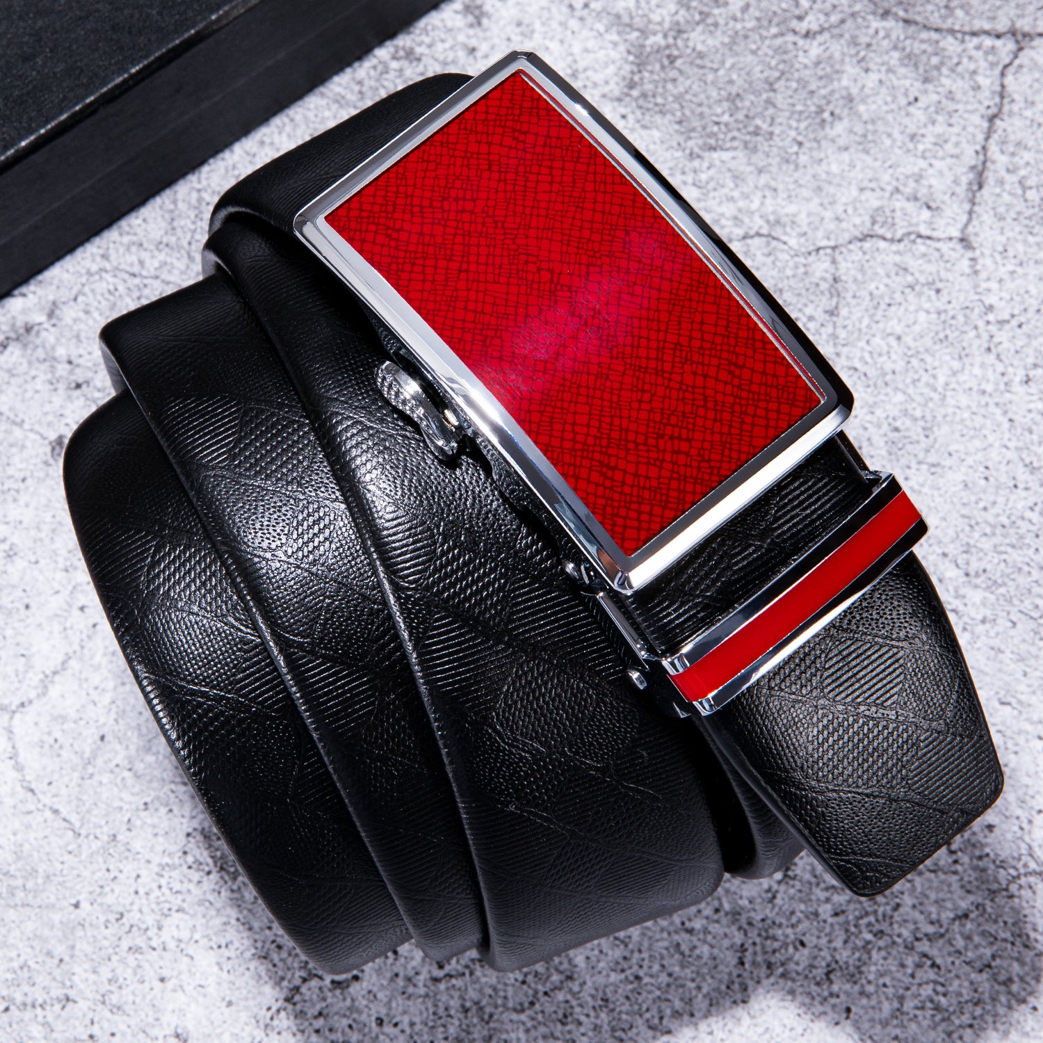 Luxury Red Plaid Metal Buckle Genuine Leather Belt 110cm-160cm, 120cm/47inch