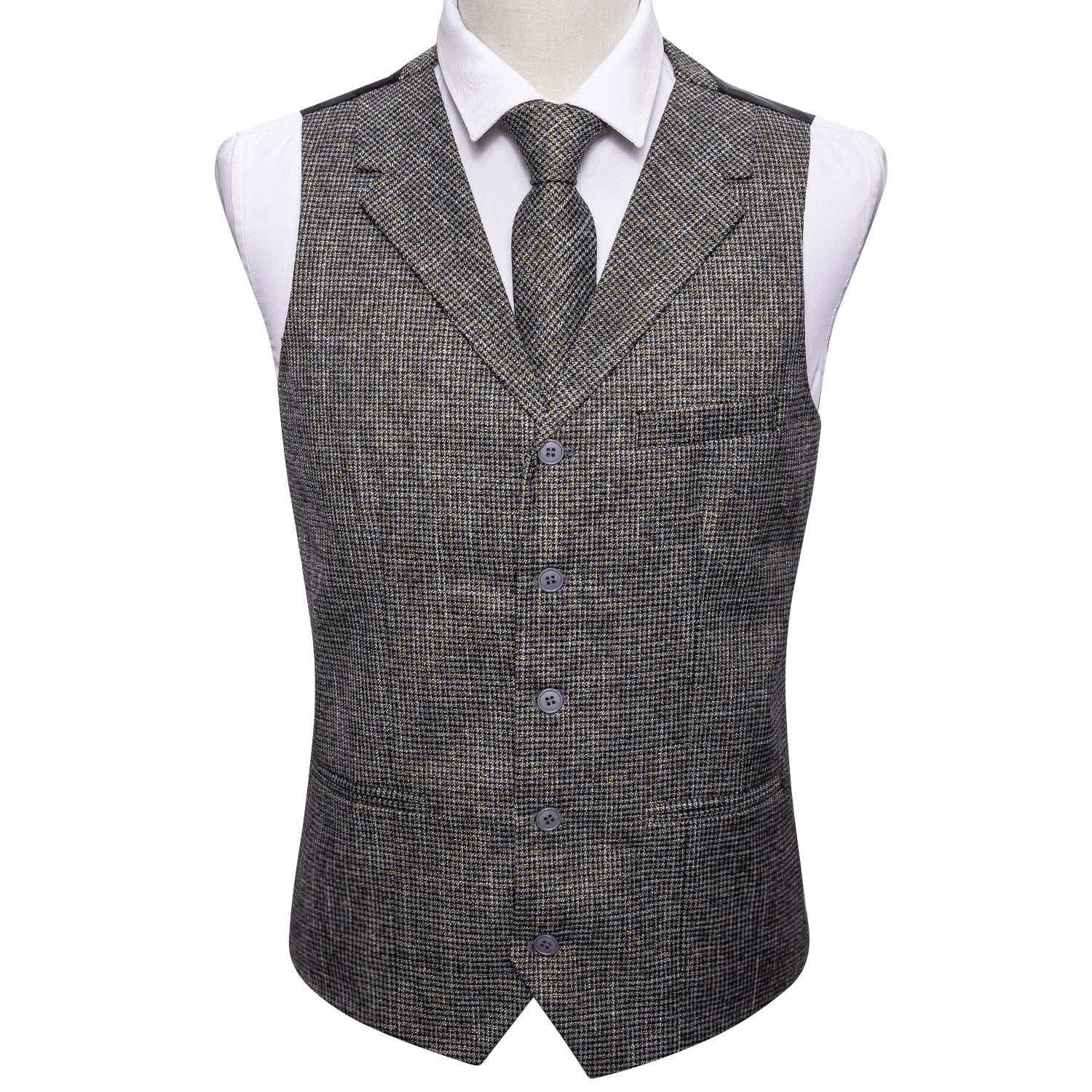 Luxury Men's Novelty Grey Houndstooth Silk Vest