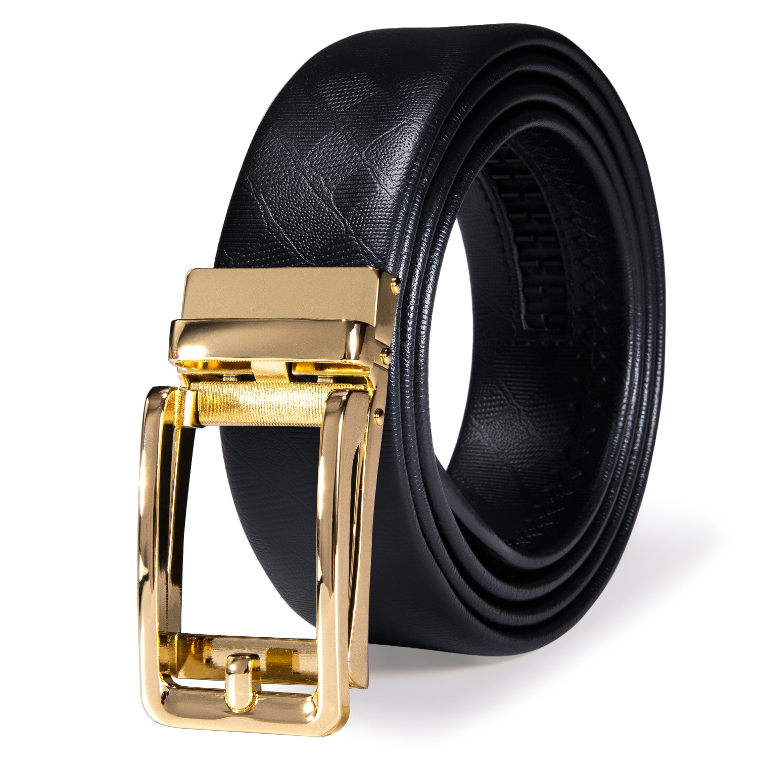Golden Square Metal Buckle Genuine Leather Belt 