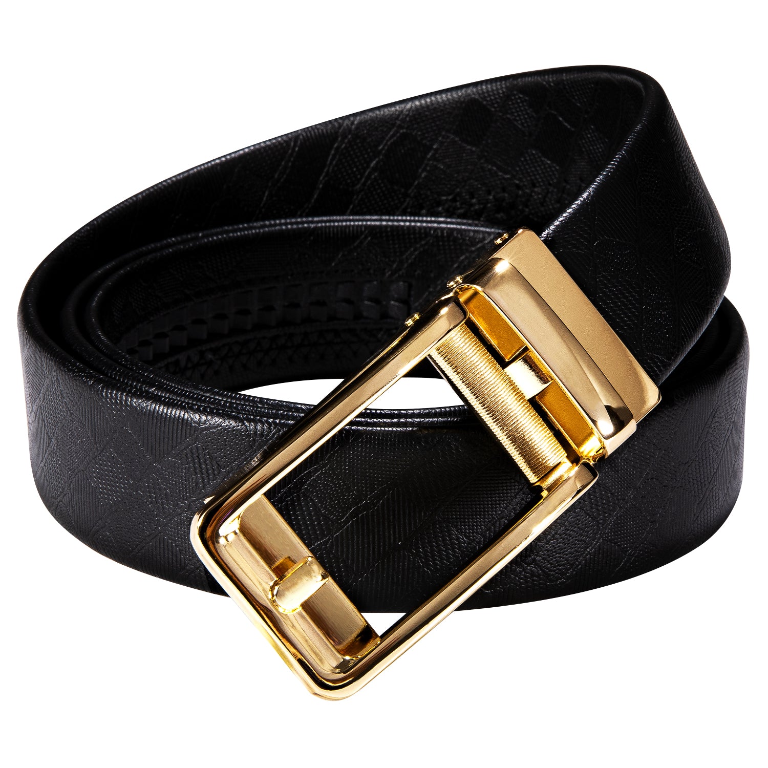 Barry.wang Men's Belt Golden Square Metal Buckle Genuine Leather Belt 43 inch to 63 inch