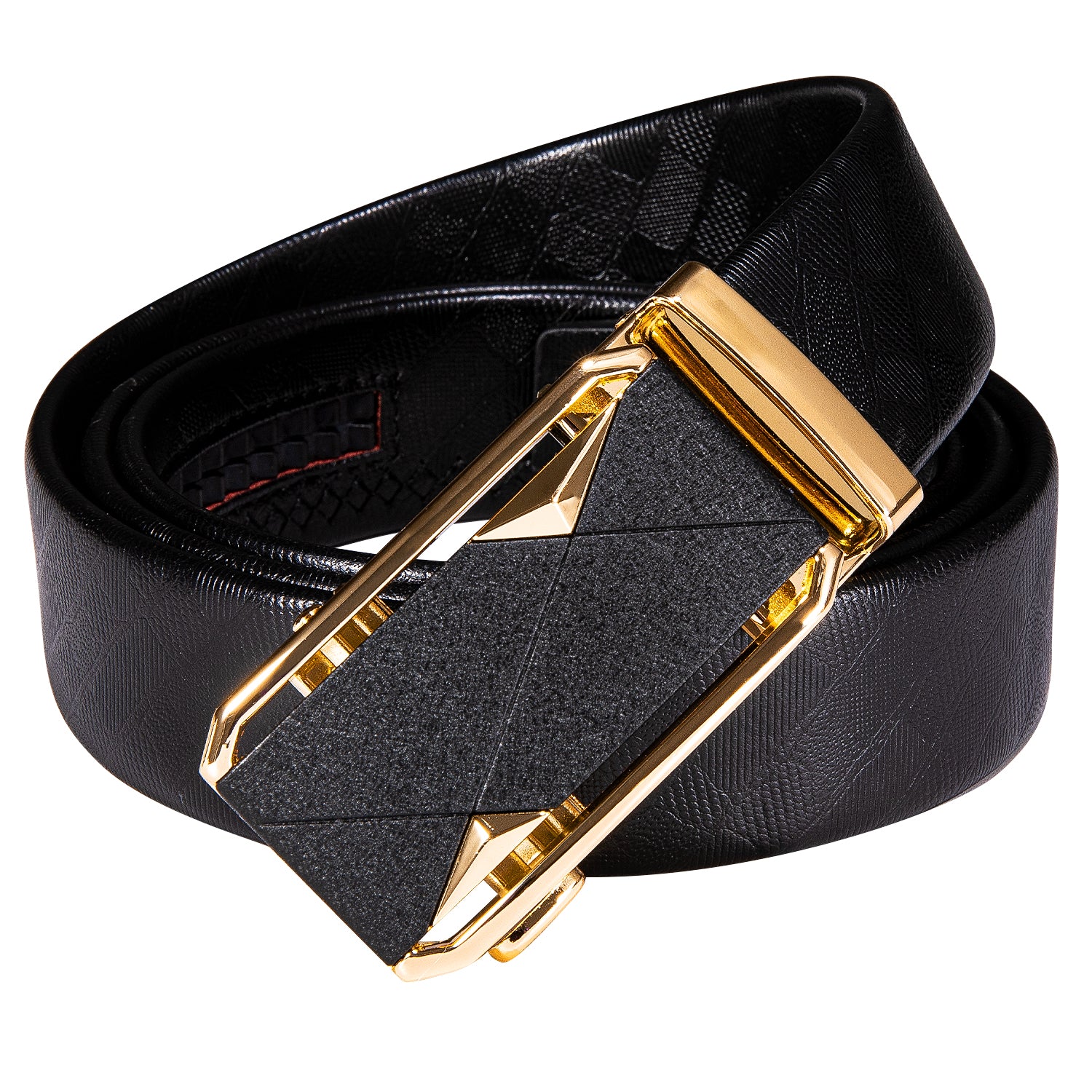 Novelty Golden Black Rectangle Metal Buckle Genuine Leather Belt 43 inch to 63 inch