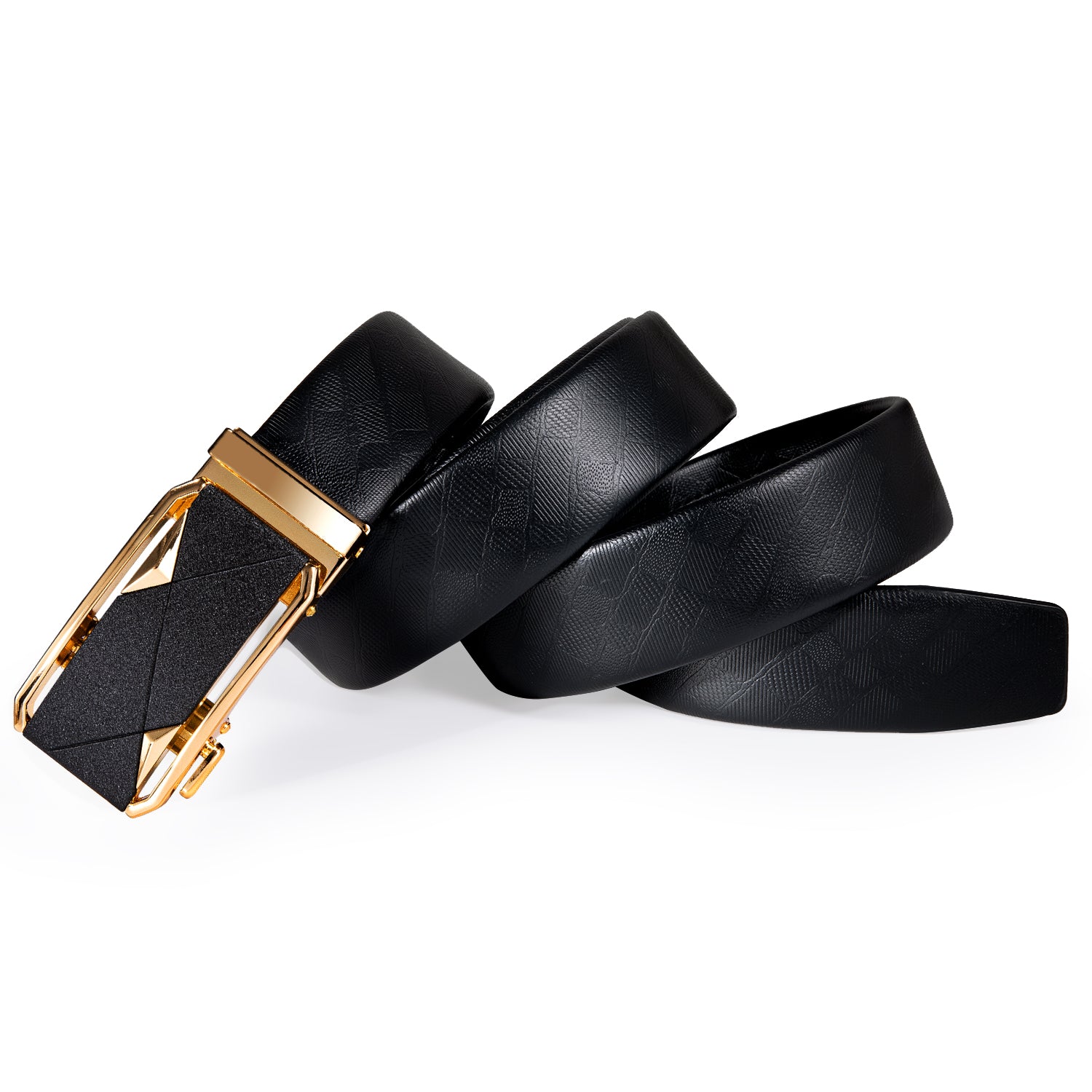 Novelty Golden Black Rectangle Metal Buckle Genuine Leather Belt 43 inch to 63 inch