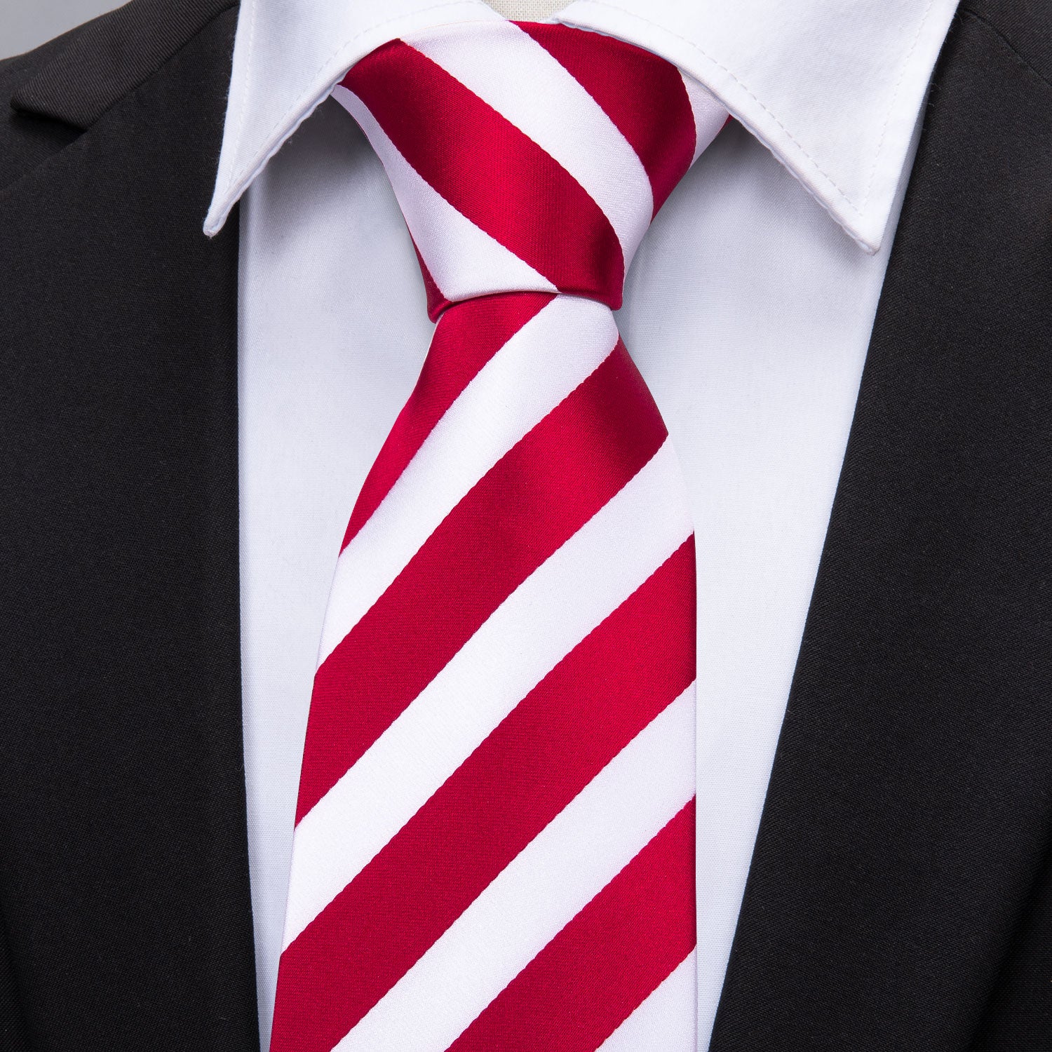 Red White Striped Silk Tie Pocket Square Cufflinks Set