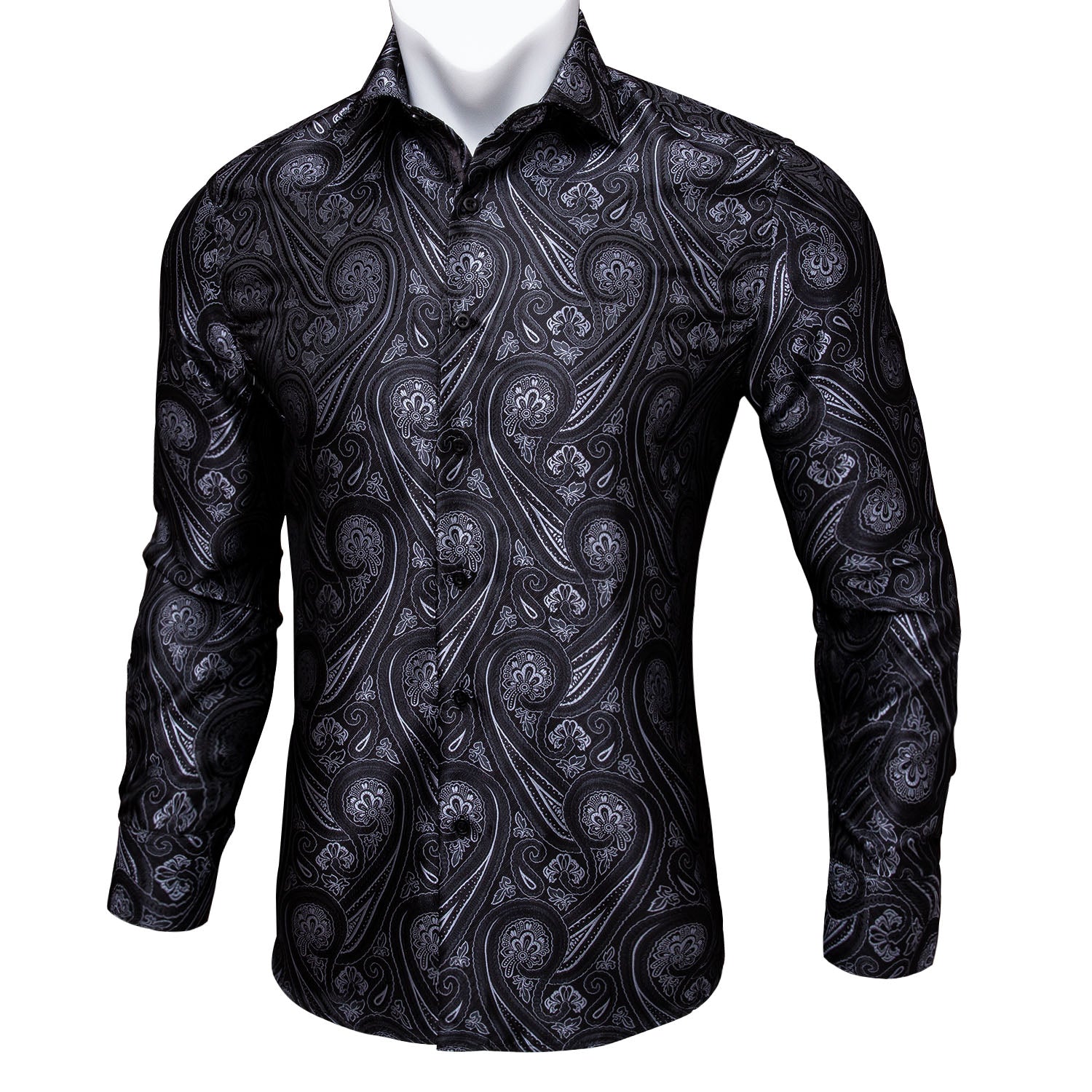 Barry.wang Button Down Shirt Black Grey Floral Long Sleeve Shirt
