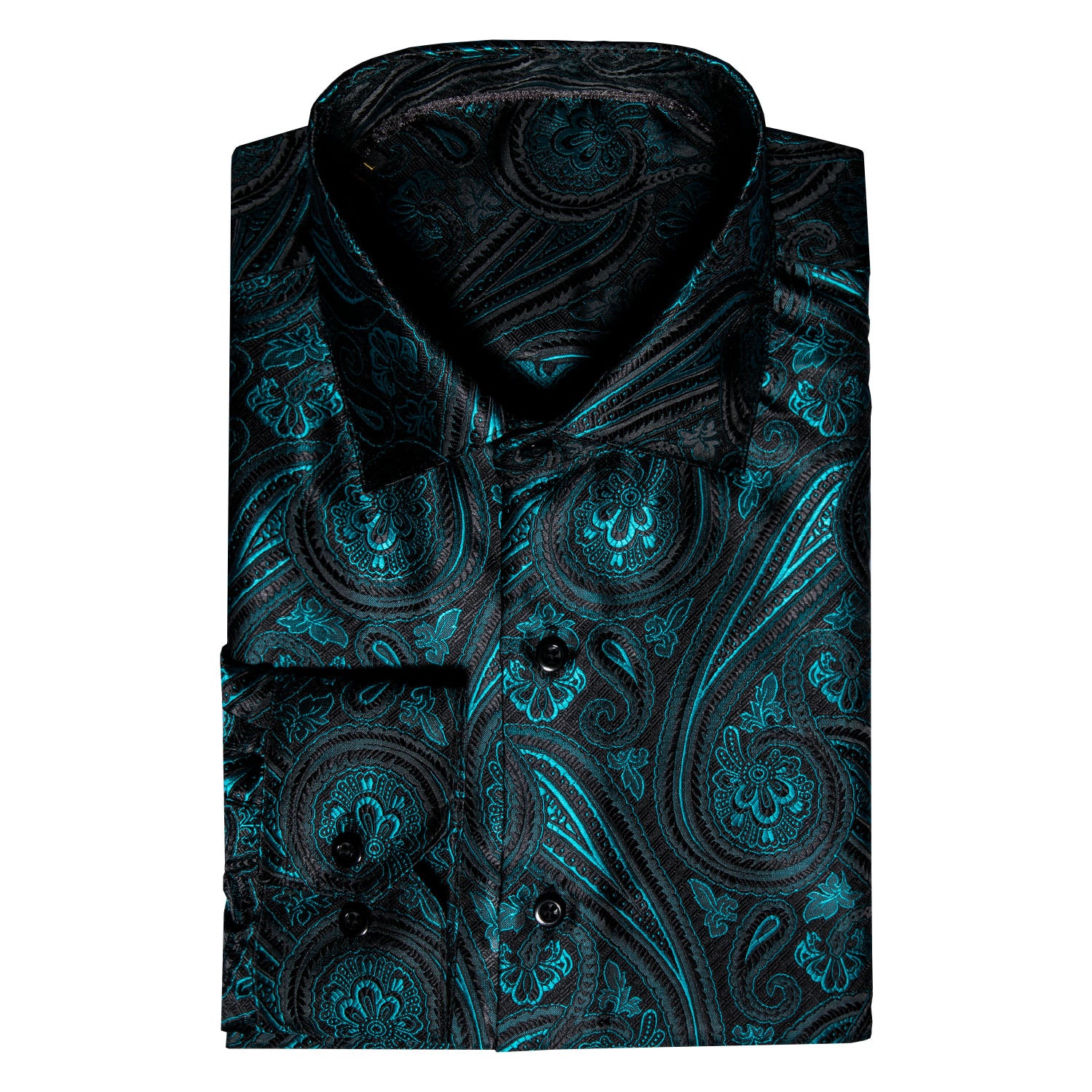 Barry. Wang Mens Silk Teal Green Dress Shirt Paisley Jacquard Long Sleeve Button Down Shirt, L Barry. Wang Mens Silk Teal Green Dress Shirt Paisley Jacquard Long Sleeve Button Down Shirt, L