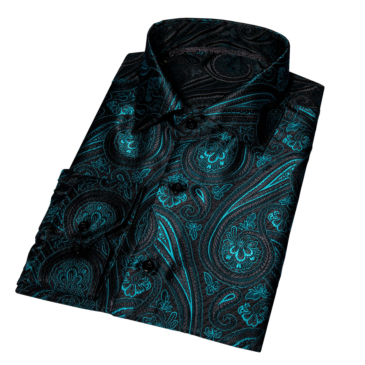 Barry.wang Button Down Shirt Acid Blue Suit Floral Men's Silk Long Sleeve Shirt