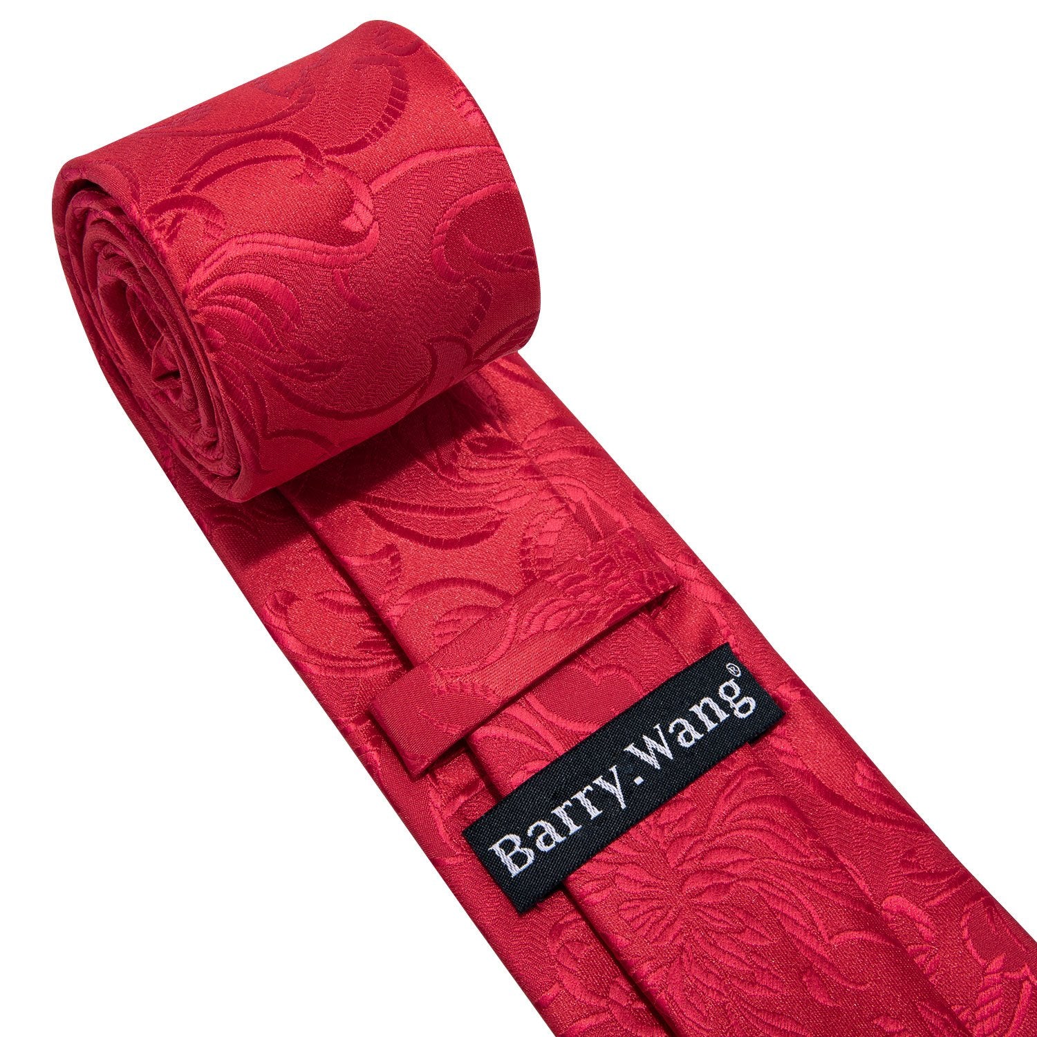 Red Floral Necktie Pocket Square Cufflink Clip Gift Box Set