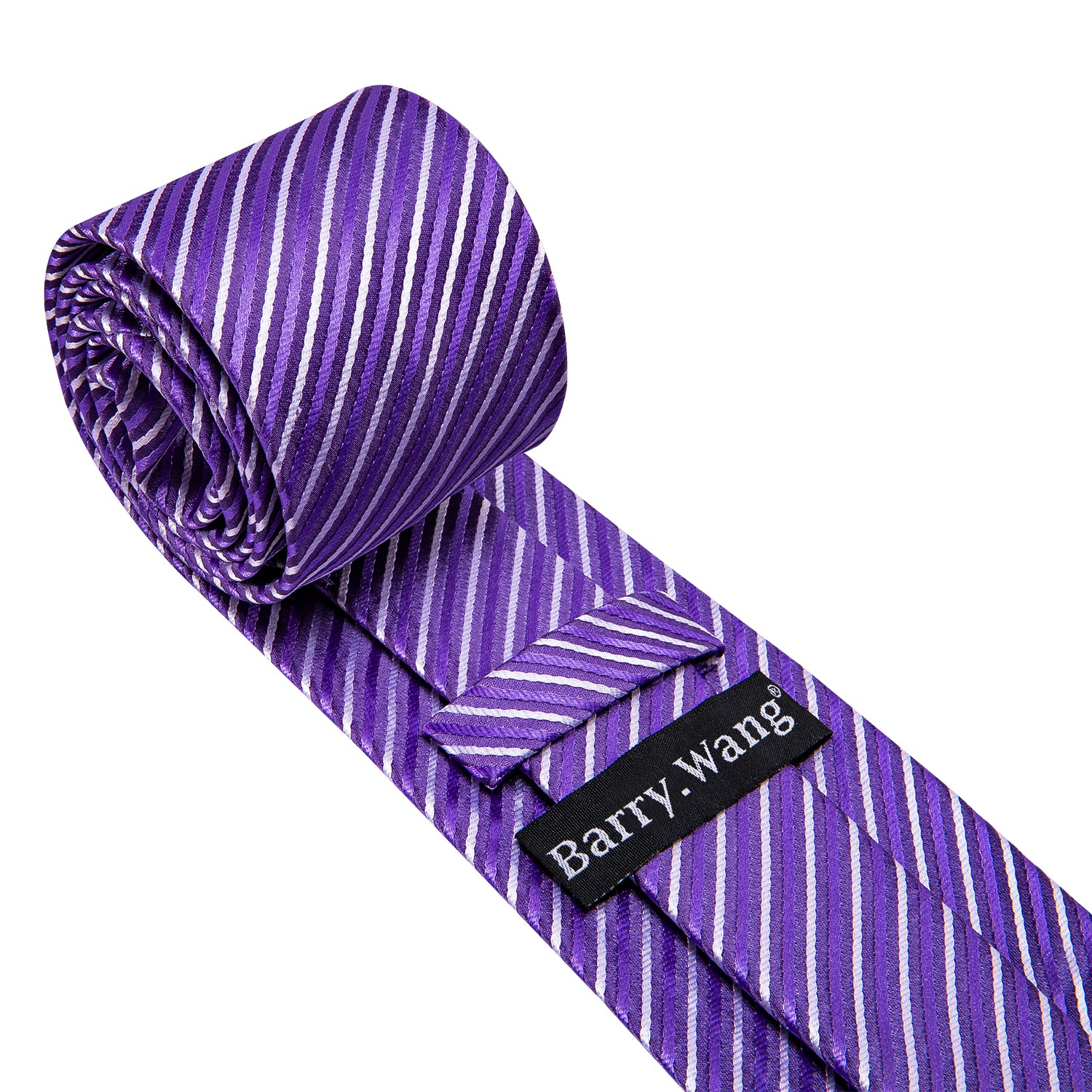 Purple White Striped Men's Tie Pocket Square Cufflinks Set