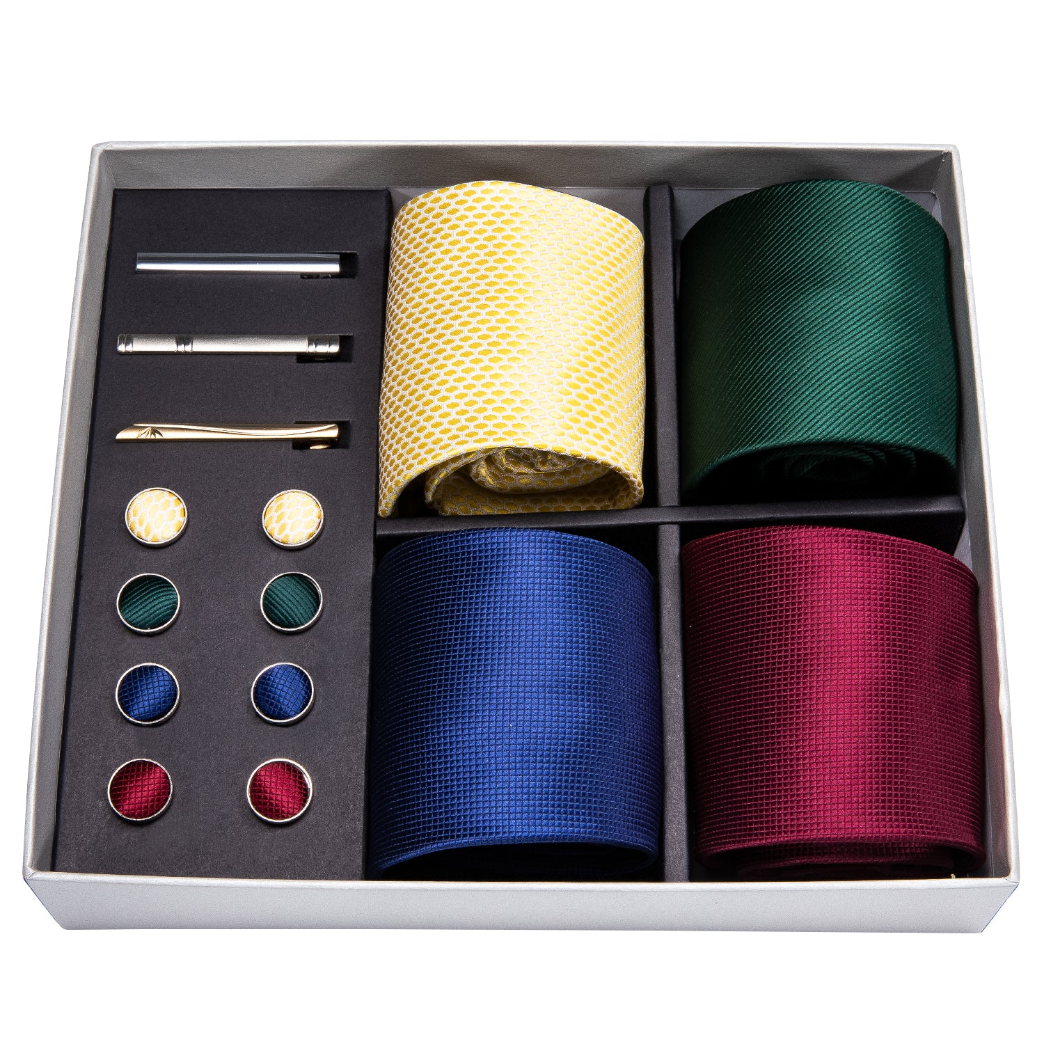 Men Ties Red Blue Solid Silk Men Wedding Necktie Pocket Square Gift Box Set
