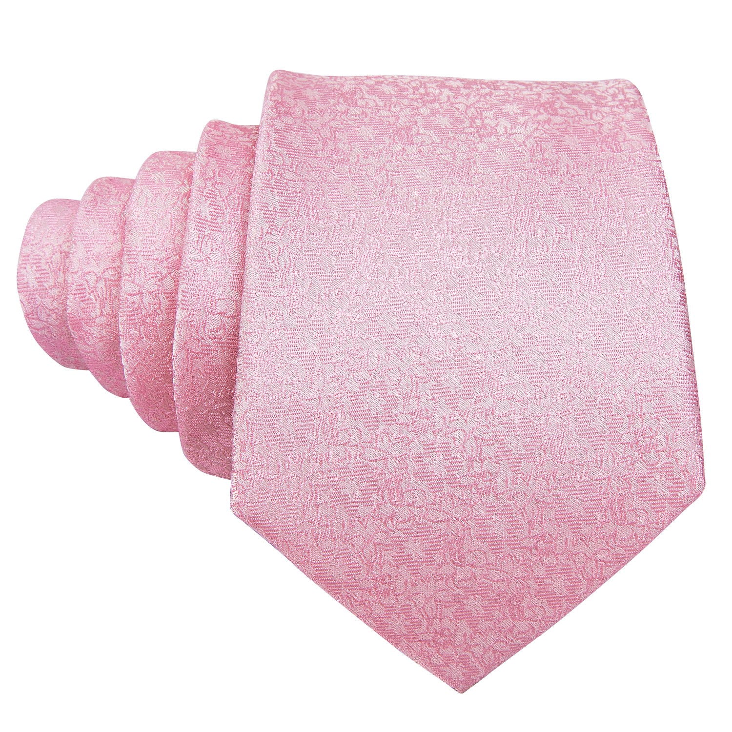 Silver Pink Floral Men's Tie Pocket Square Cufflinks Set