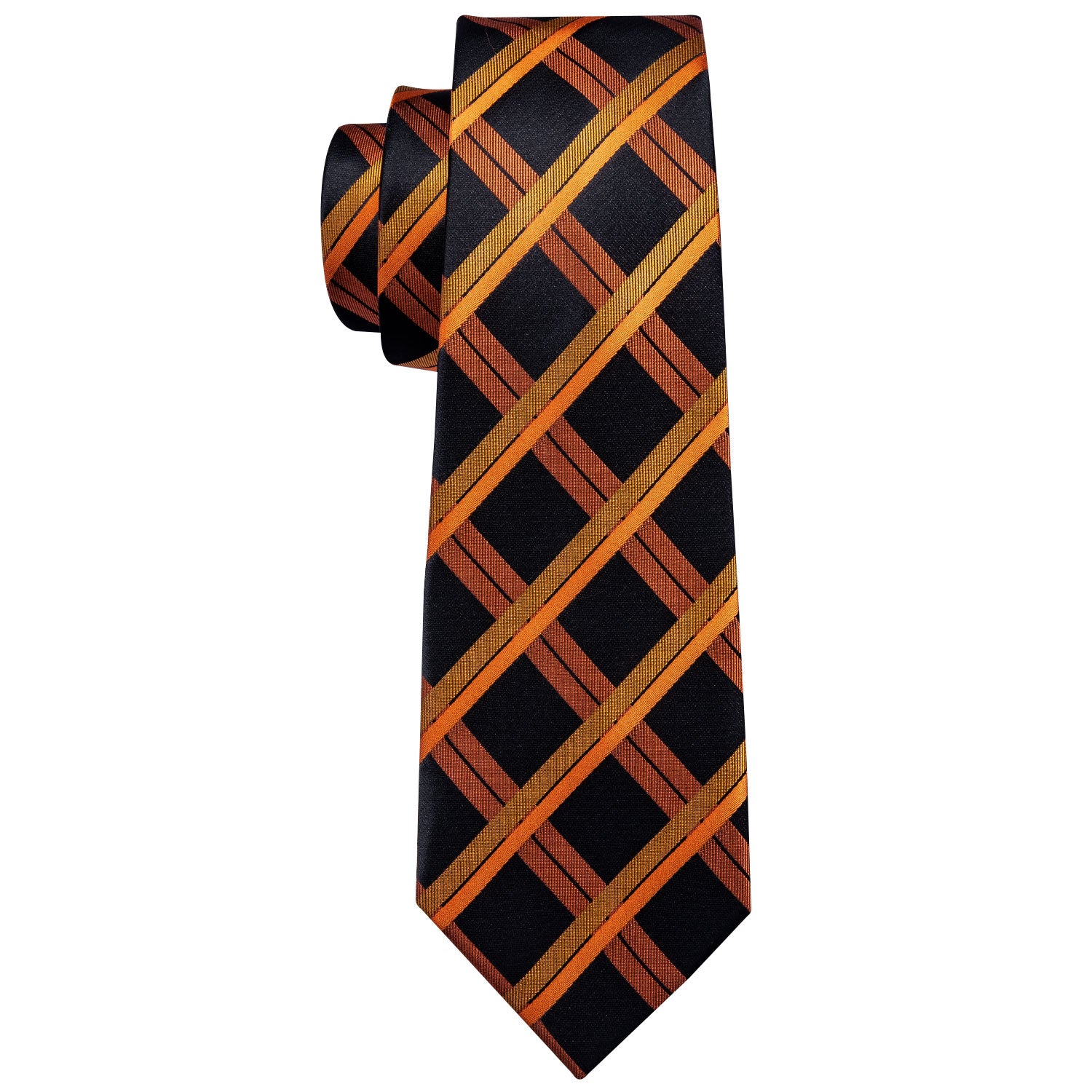 Orange Black Plaid  Tie Pocket Square Cufflinks Set
