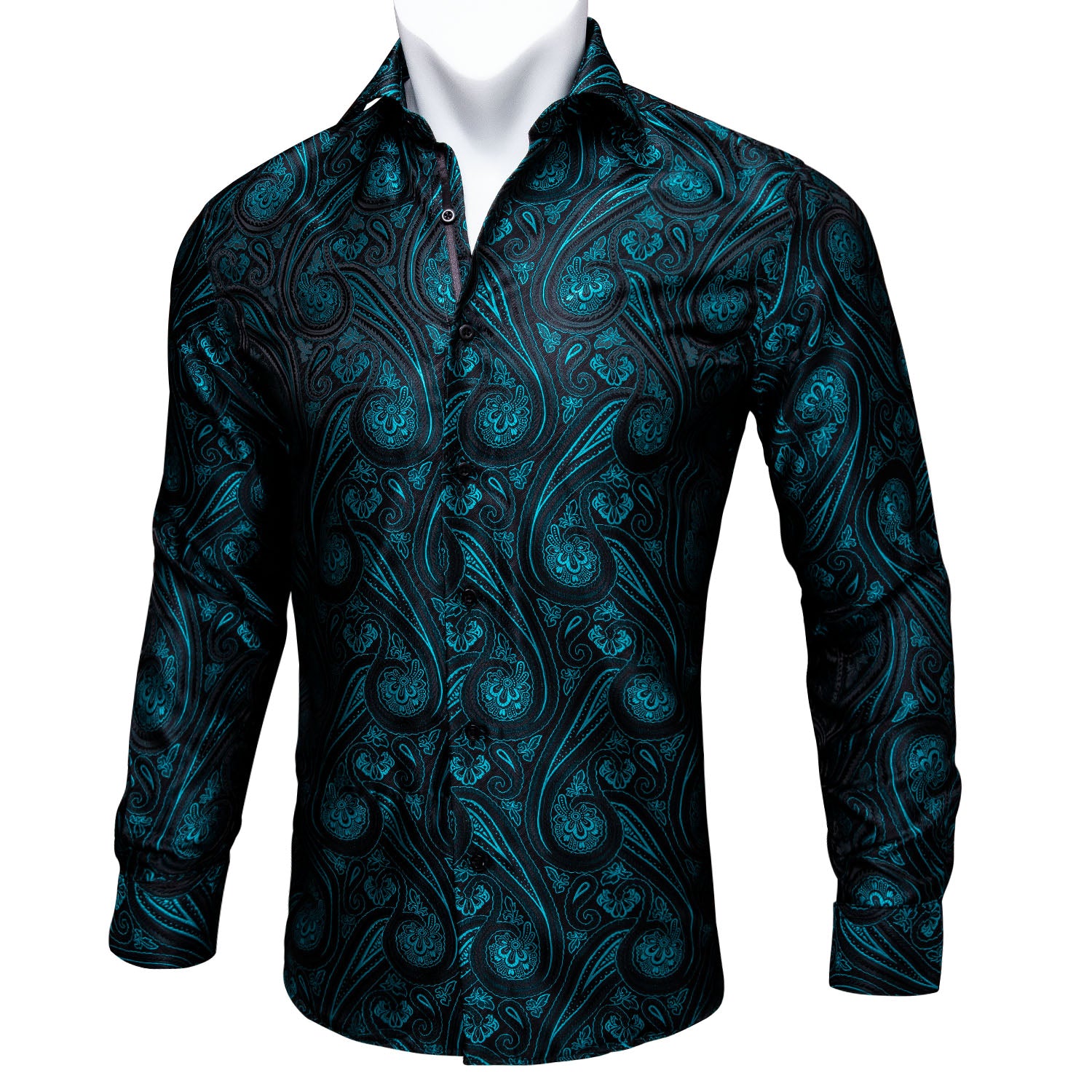 Acid Blue Suit Floral Men's Silk Long Sleeve Shirt