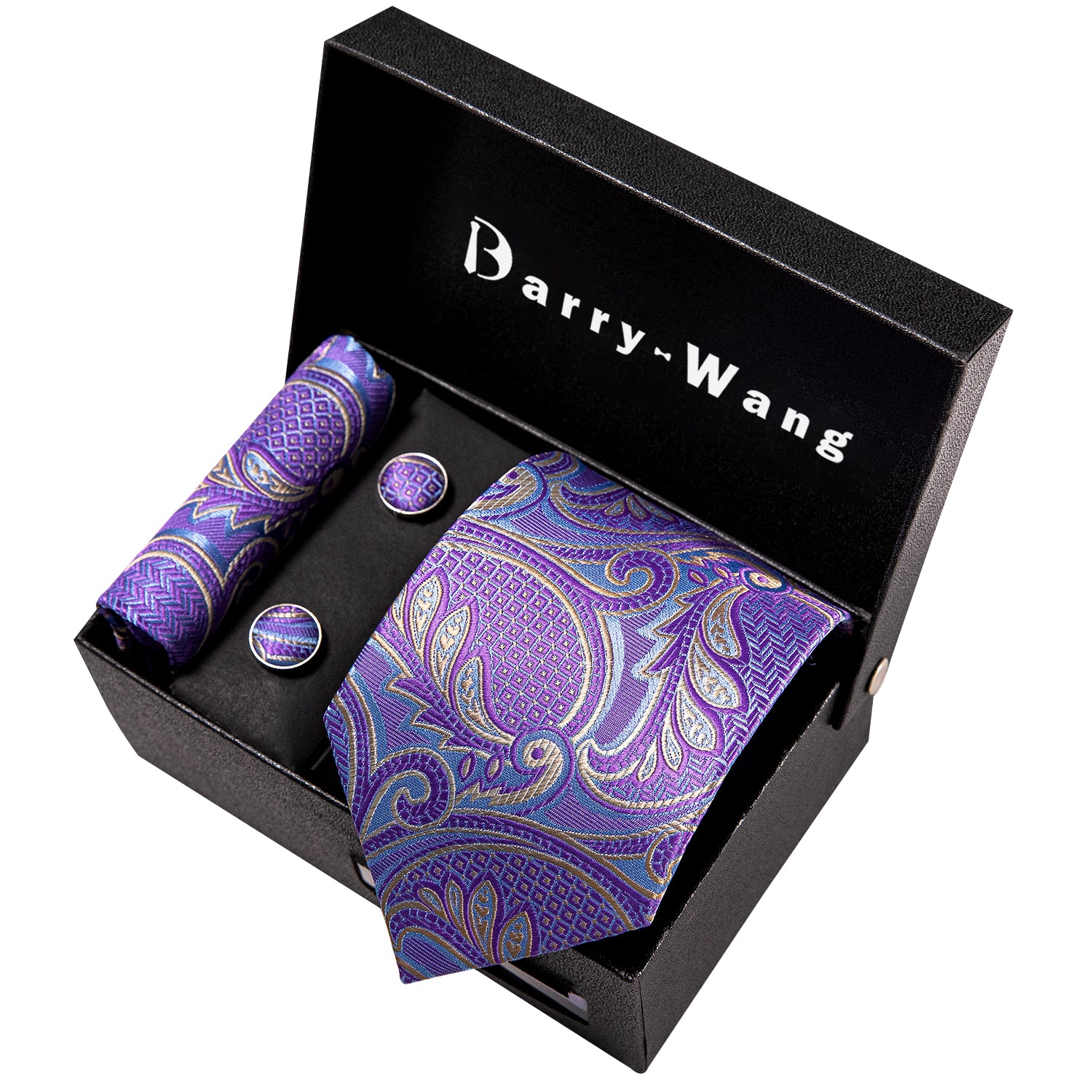 Lavender Purple Paisley Silk Men's Tie Pocket Square Cufflinks Gift Box Set