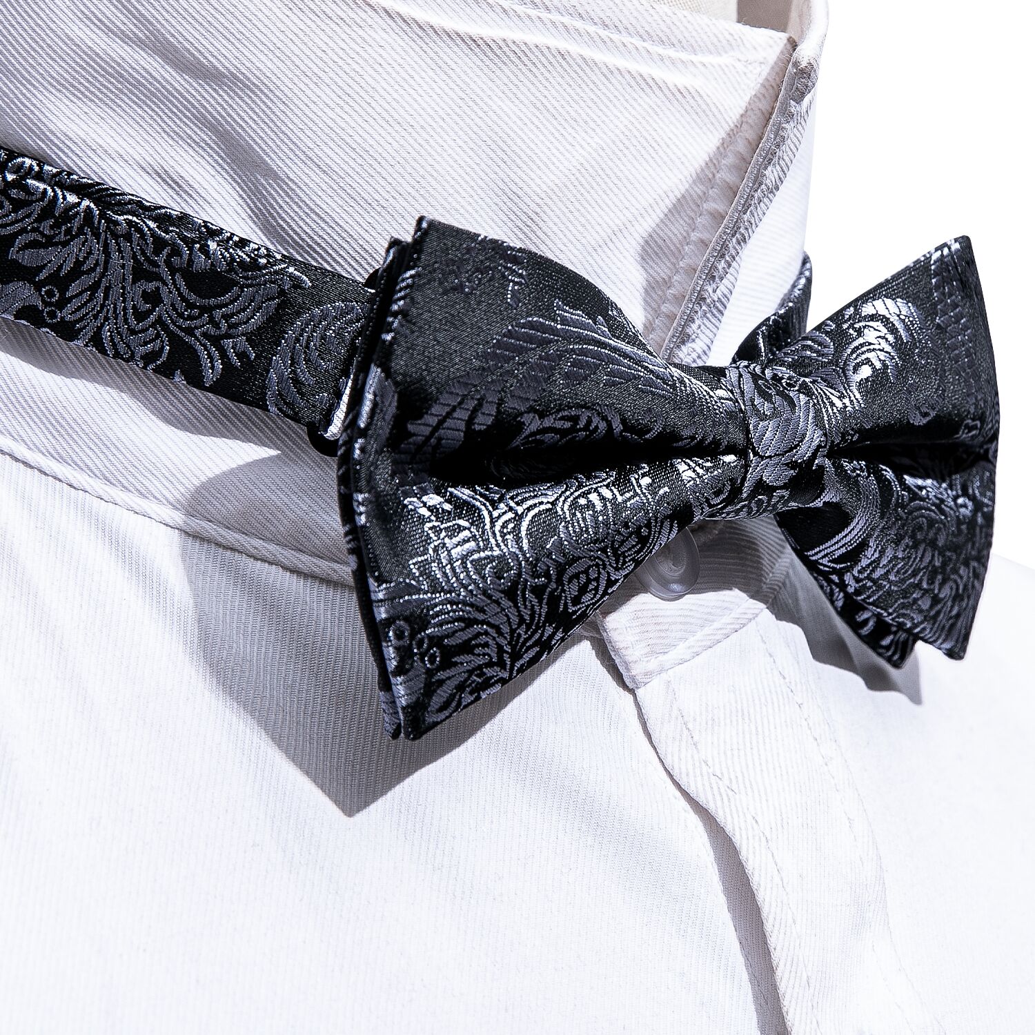 metallic silver bow tie