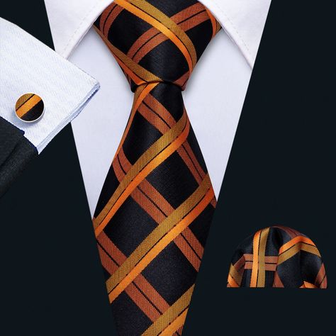 Orange Black Plaid Tie 