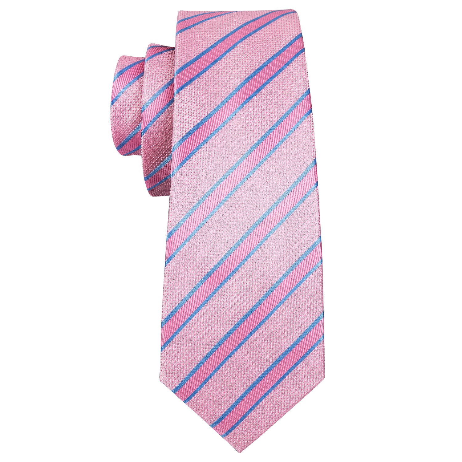 Pink Blue Striped Silk Men's Tie Pocket Square Cufflinks Set