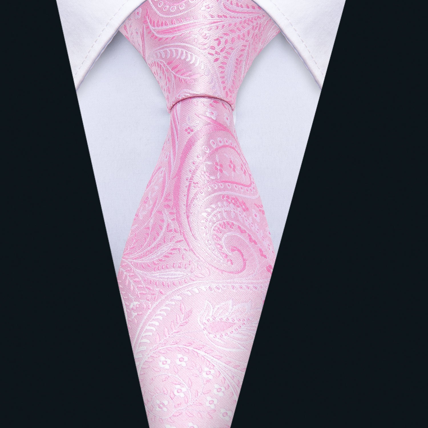 Beautiful Pink Floral Men's Tie Pocket Square Cufflinks Set