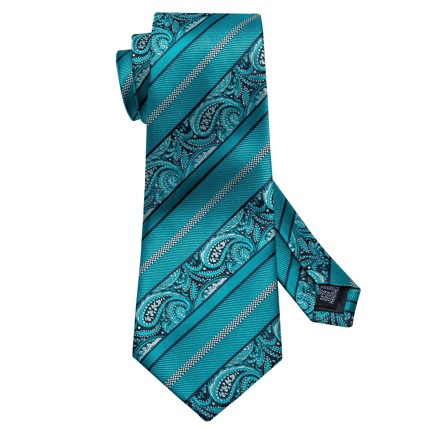 Cyan Paisley Silk Tie Pocket Square Cufflinks Set