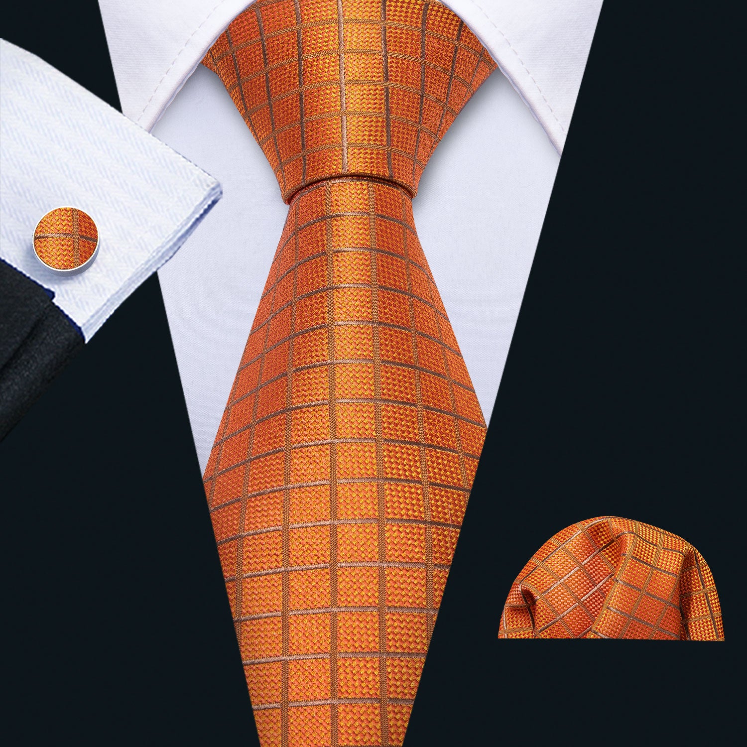 Orange Plaid Silk Tie
