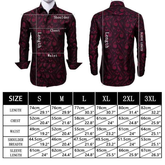 size chart for popular mens button down shirts