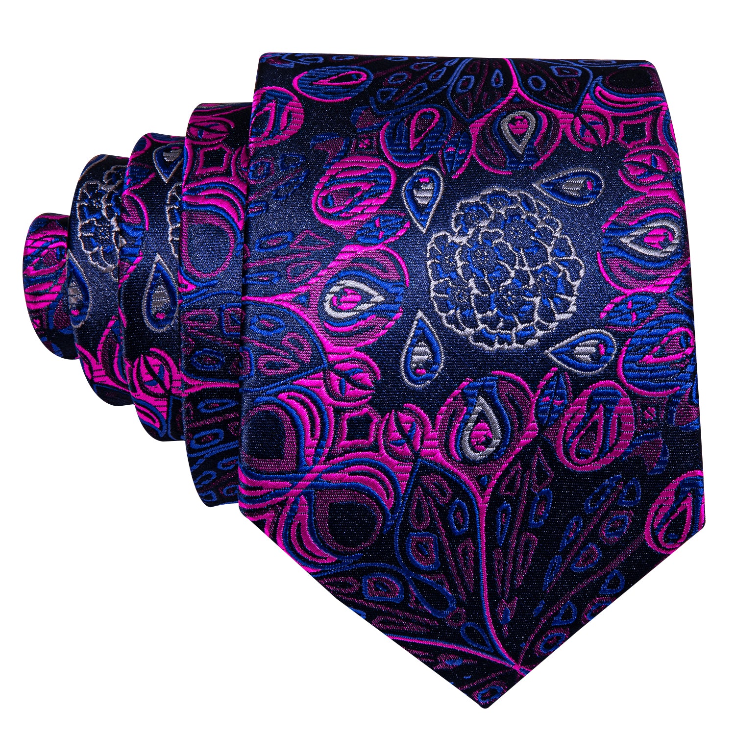 Deep Blue Pink Paisley Silk Men's Tie  Hanky Cufflinks Set