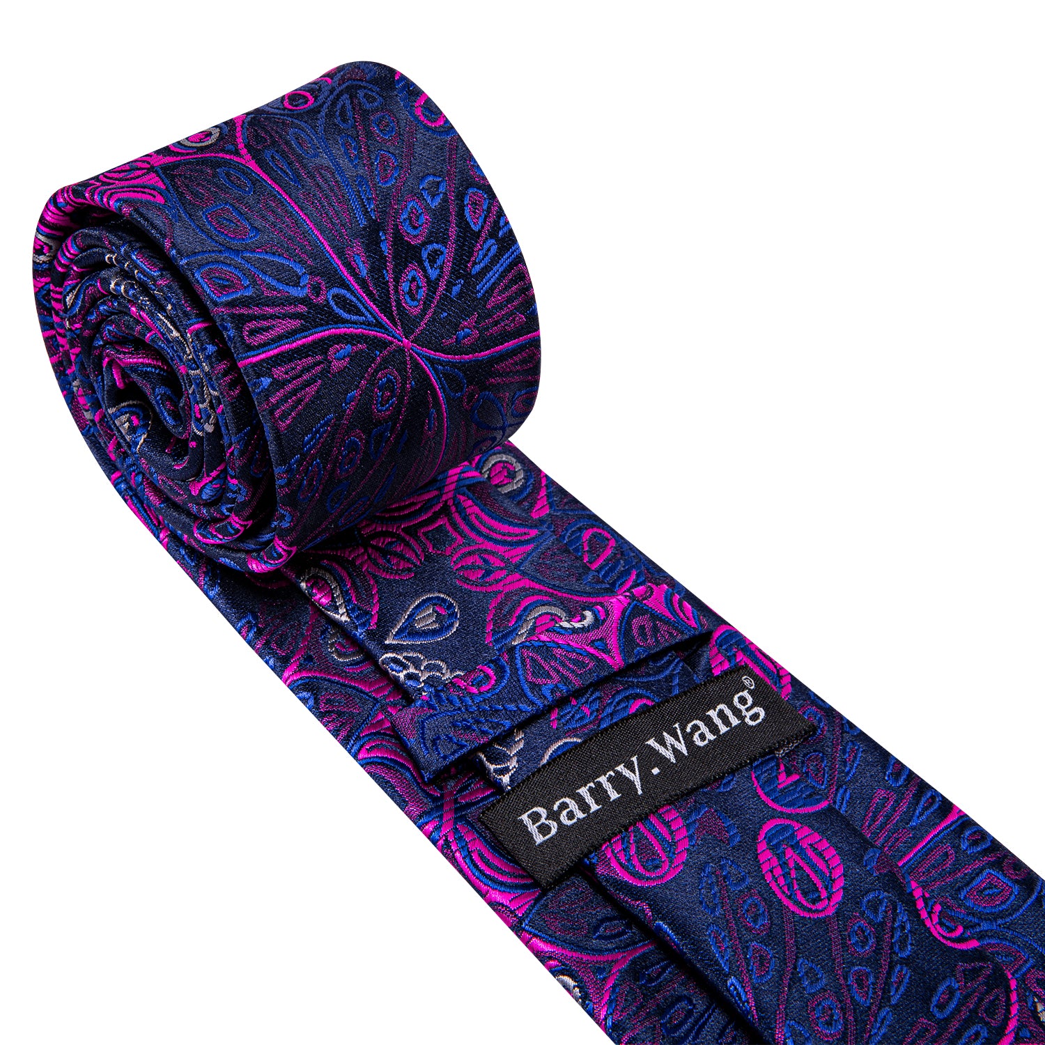 Deep Blue Pink Paisley Silk Men's Tie Pocket Square Cufflinks Set