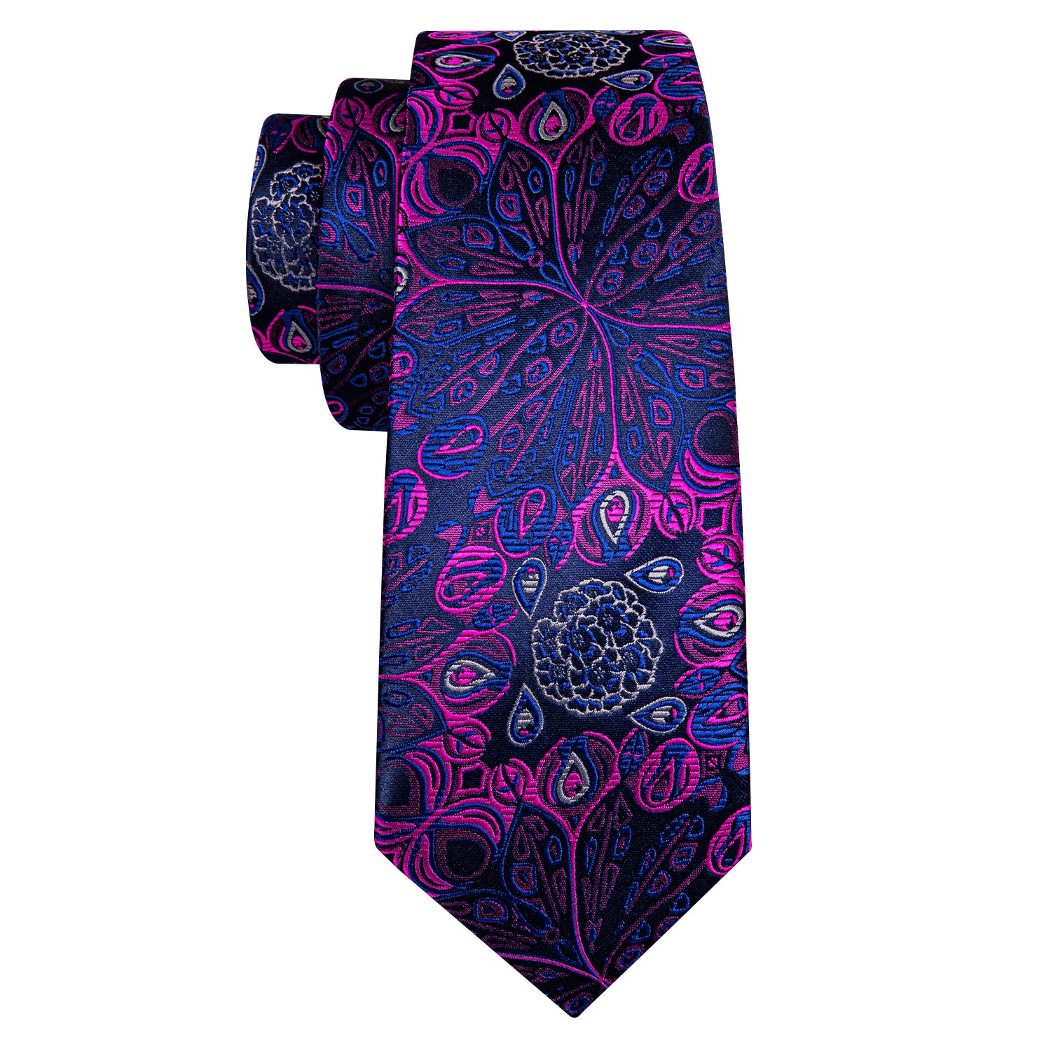Deep Blue Pink Paisley Silk Men's Tie  Hanky Cufflinks Set