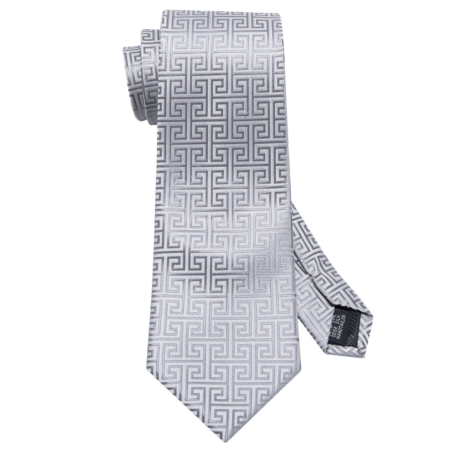Sliver Plaid Silk Men's Tie Pocket Square Cufflinks Set