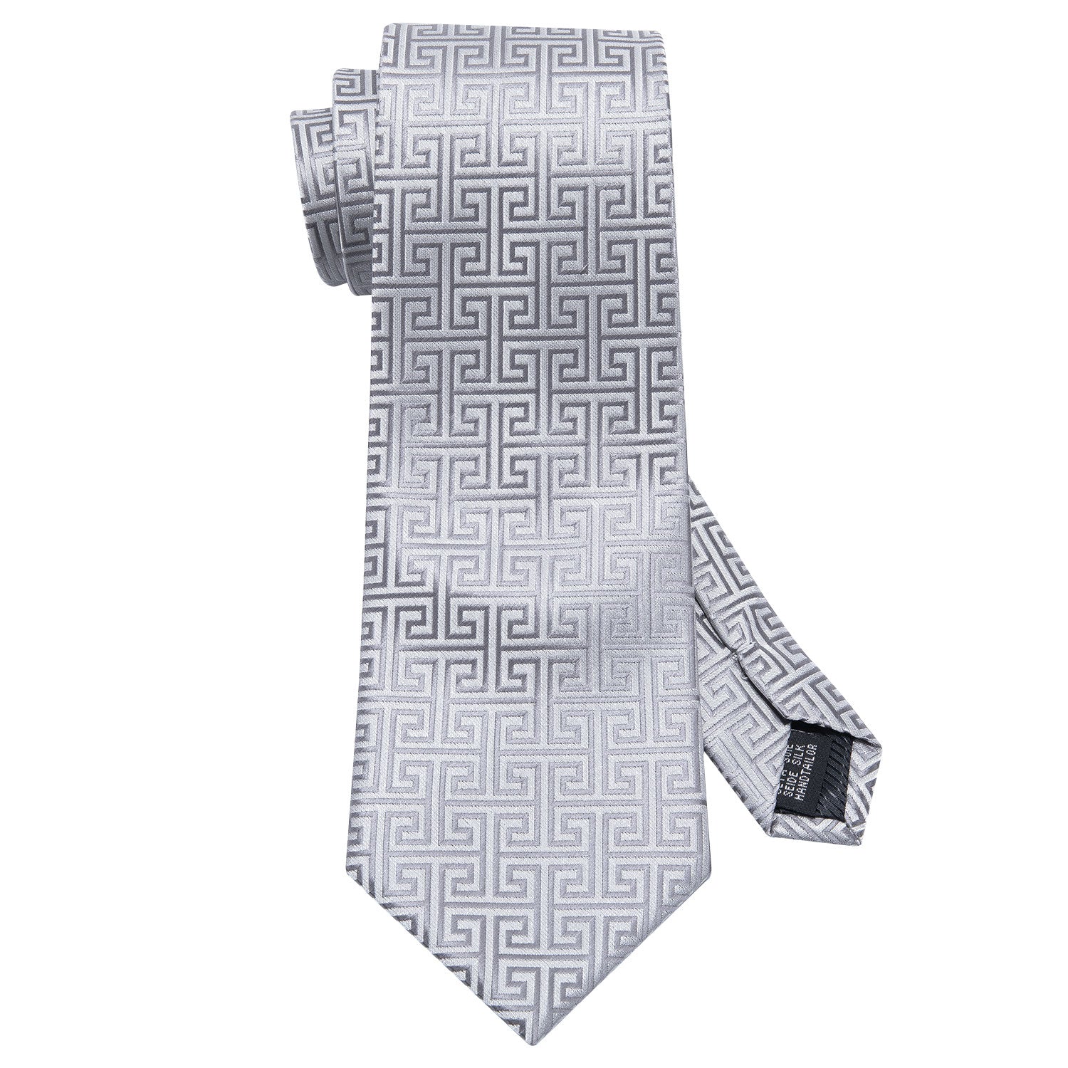  Sliver Plaid Silk Men's Tie Pocket Square Cufflinks Set