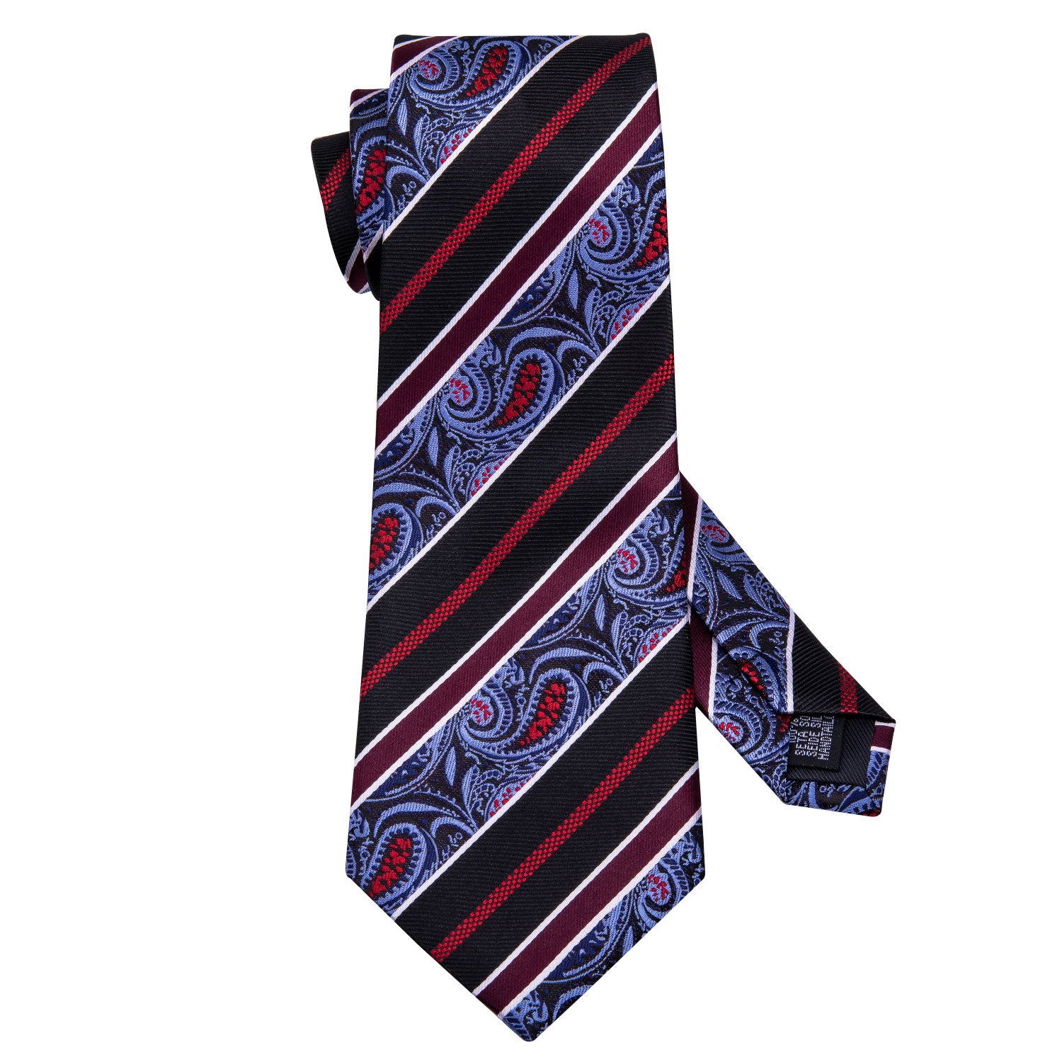 Black Blue Paisley Silk Tie Pocket Square Cufflinks Set