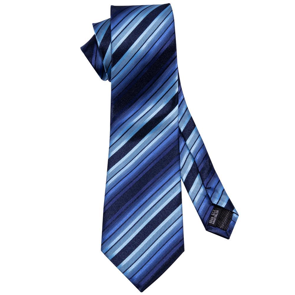 Fashion Blue Black Striped Men's Tie Pocket Square Cufflinks Set - barry-wang