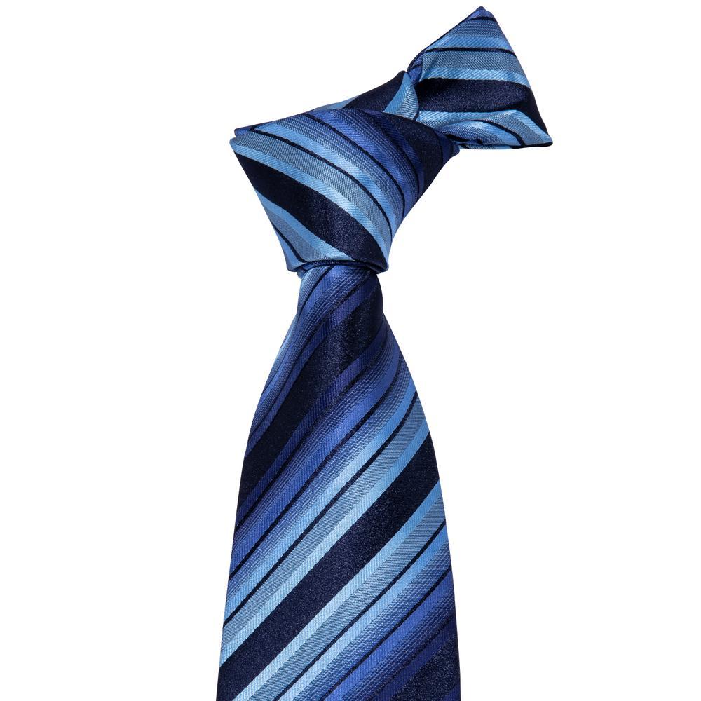 Fashion Blue Black Striped Men's Tie Pocket Square Cufflinks Set - barry-wang