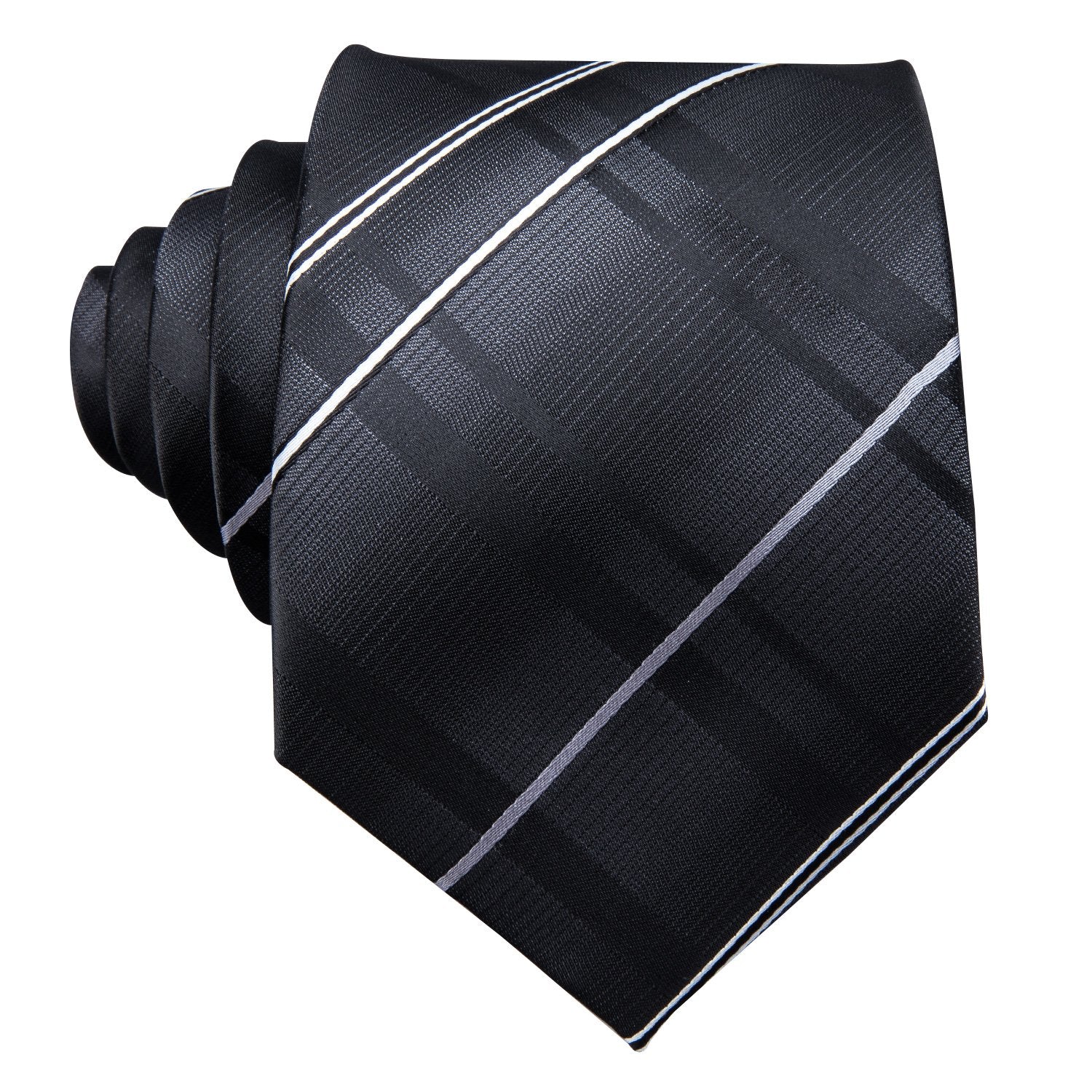 Sliver Grey Striped 100% Silk Tie Hanky Cufflinks Set - barry-wang