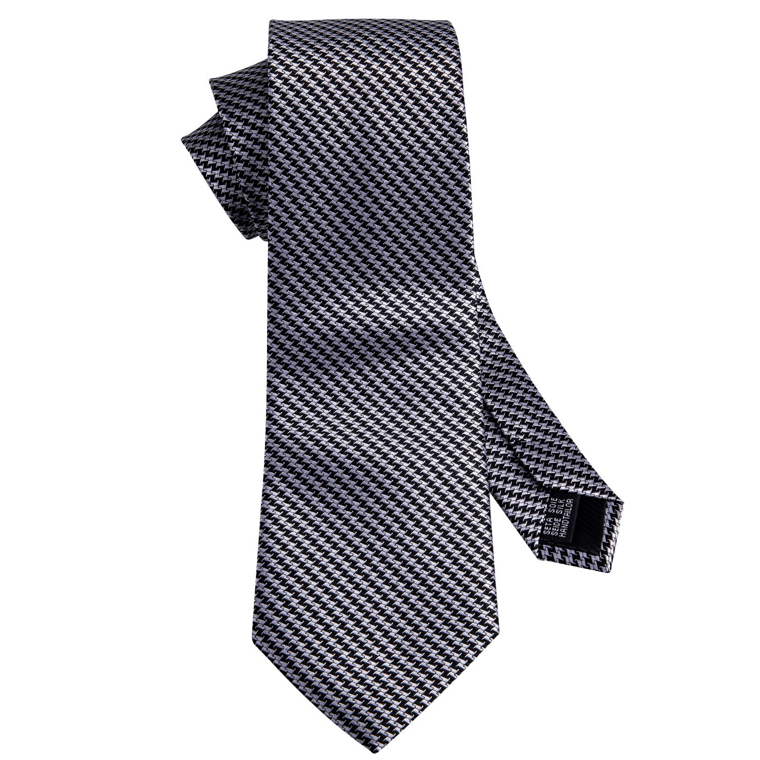 Classic Houndstooth Silk Fabric Tie Hanky Cufflinks Set