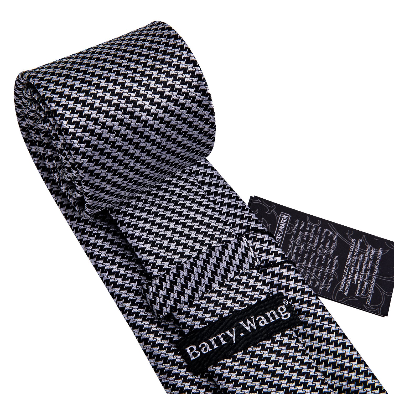 Classic Houndstooth Silk Fabric Tie Hanky Cufflinks Set