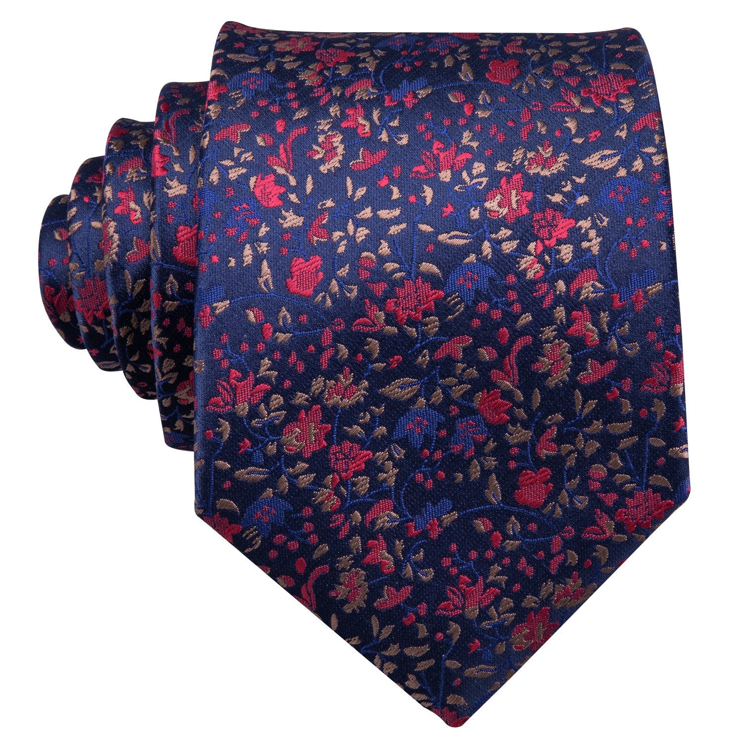 Navy Blue Floral Silk Fabric Tie Hanky Cufflinks Set - barry-wang