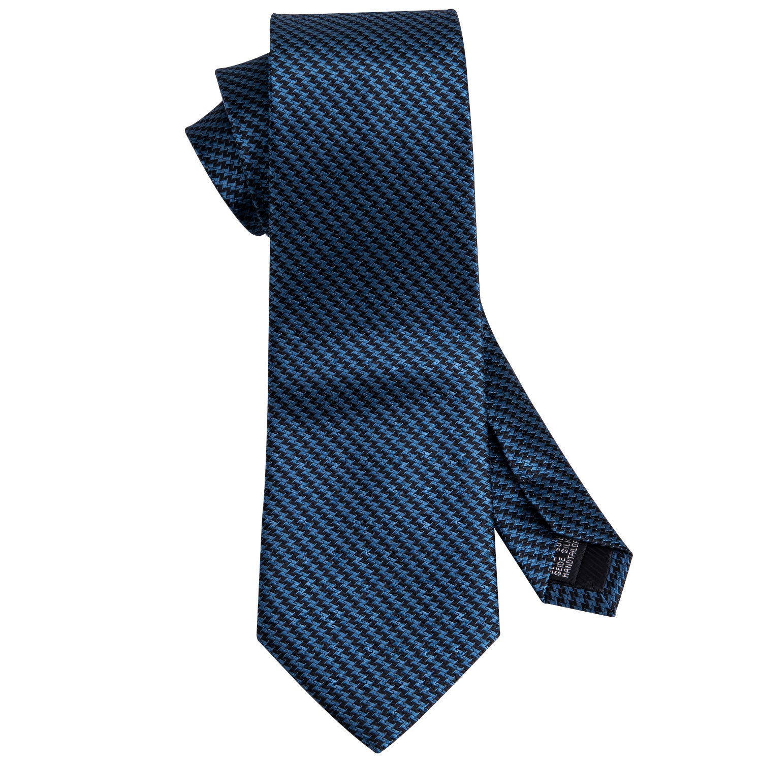 Barry Wang Ocean Blue Houndstooth Silk Fabric Tie Hanky Cufflinks Set