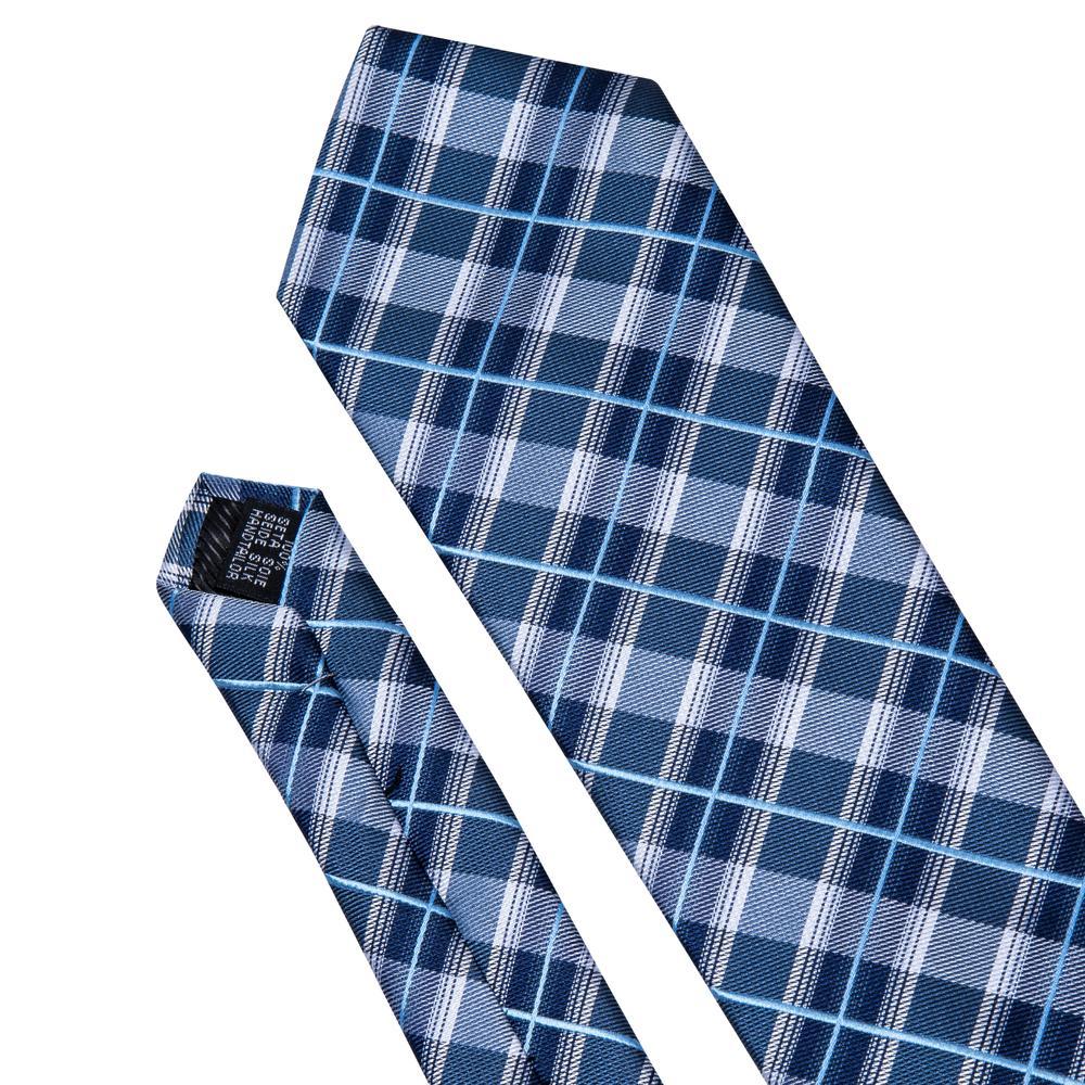 Classic Blue Plaid Tie Set Tie Pocket Square Cufflinks Set