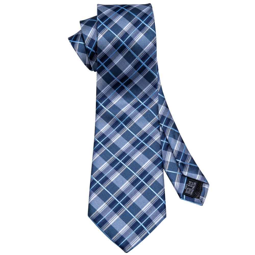 Classic Blue Plaid Men's Tie Set Tie Pocket Square Cufflinks Set - barry-wang