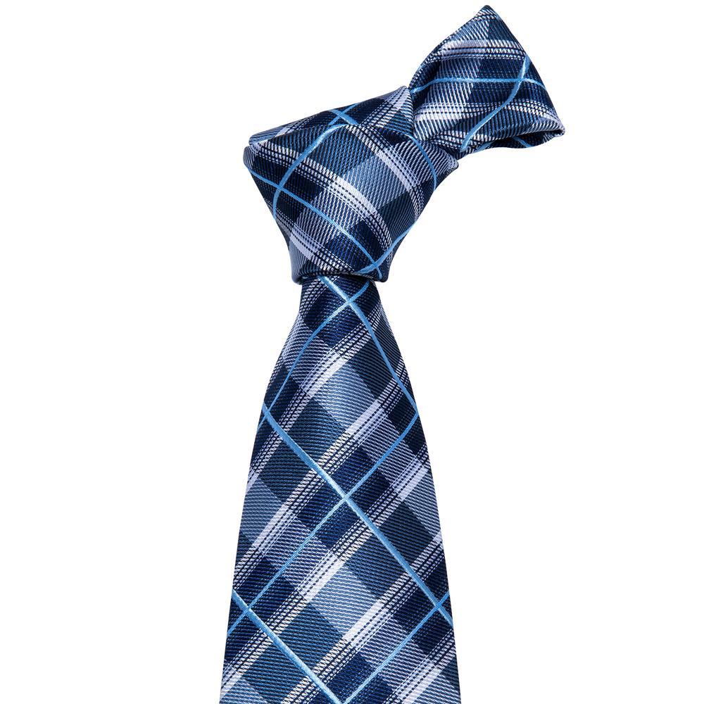 Classic Blue Plaid Men's Tie Set Tie Pocket Square Cufflinks Set - barry-wang