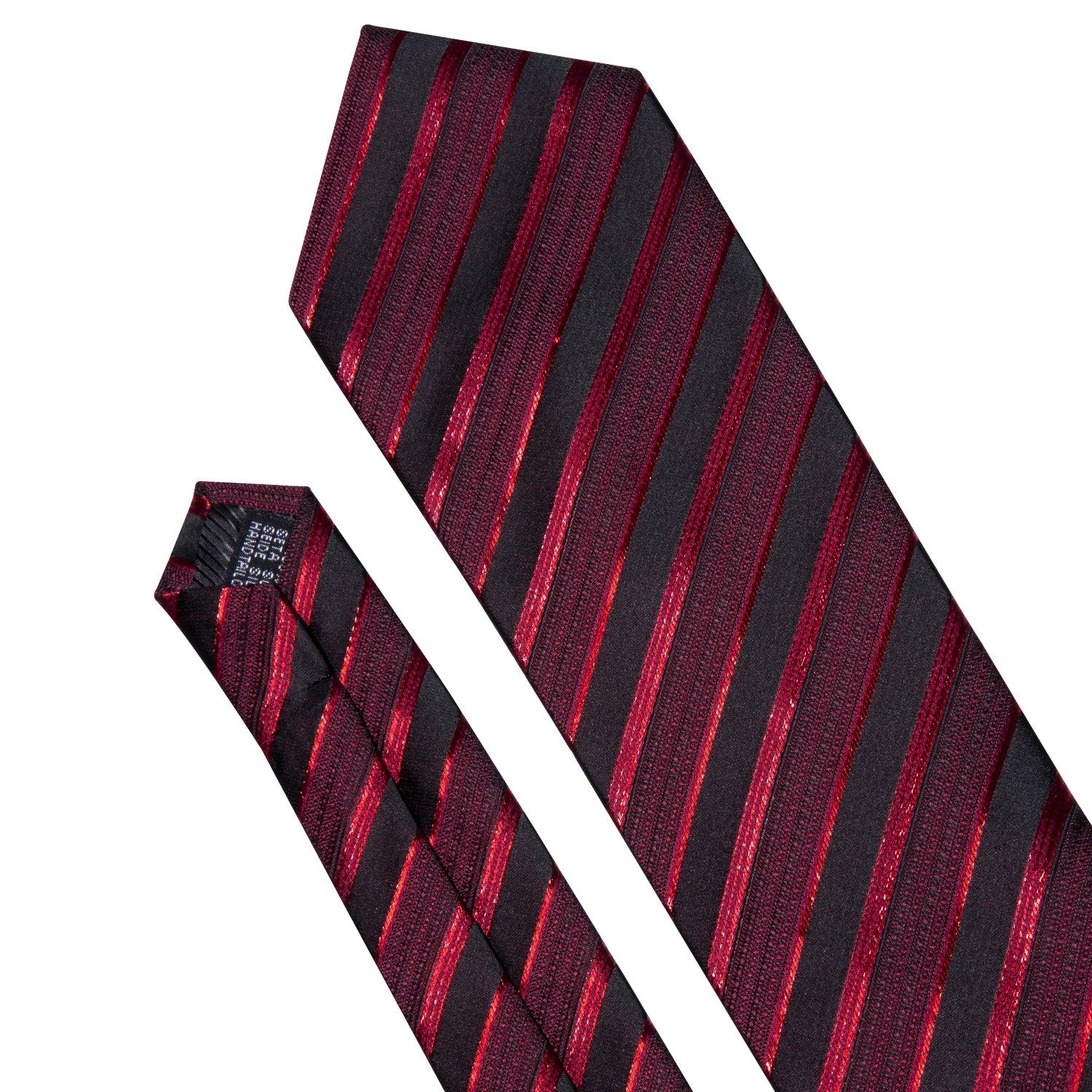 Barry.wang Red Tie Classic Stripe Silk Tie Pocket Square Cufflinks Set