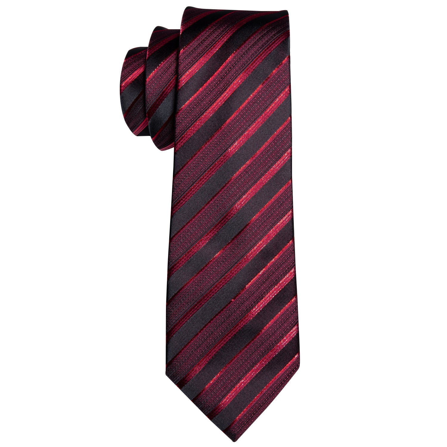 Red Stripe Tie Pocket Square Cufflinks Set